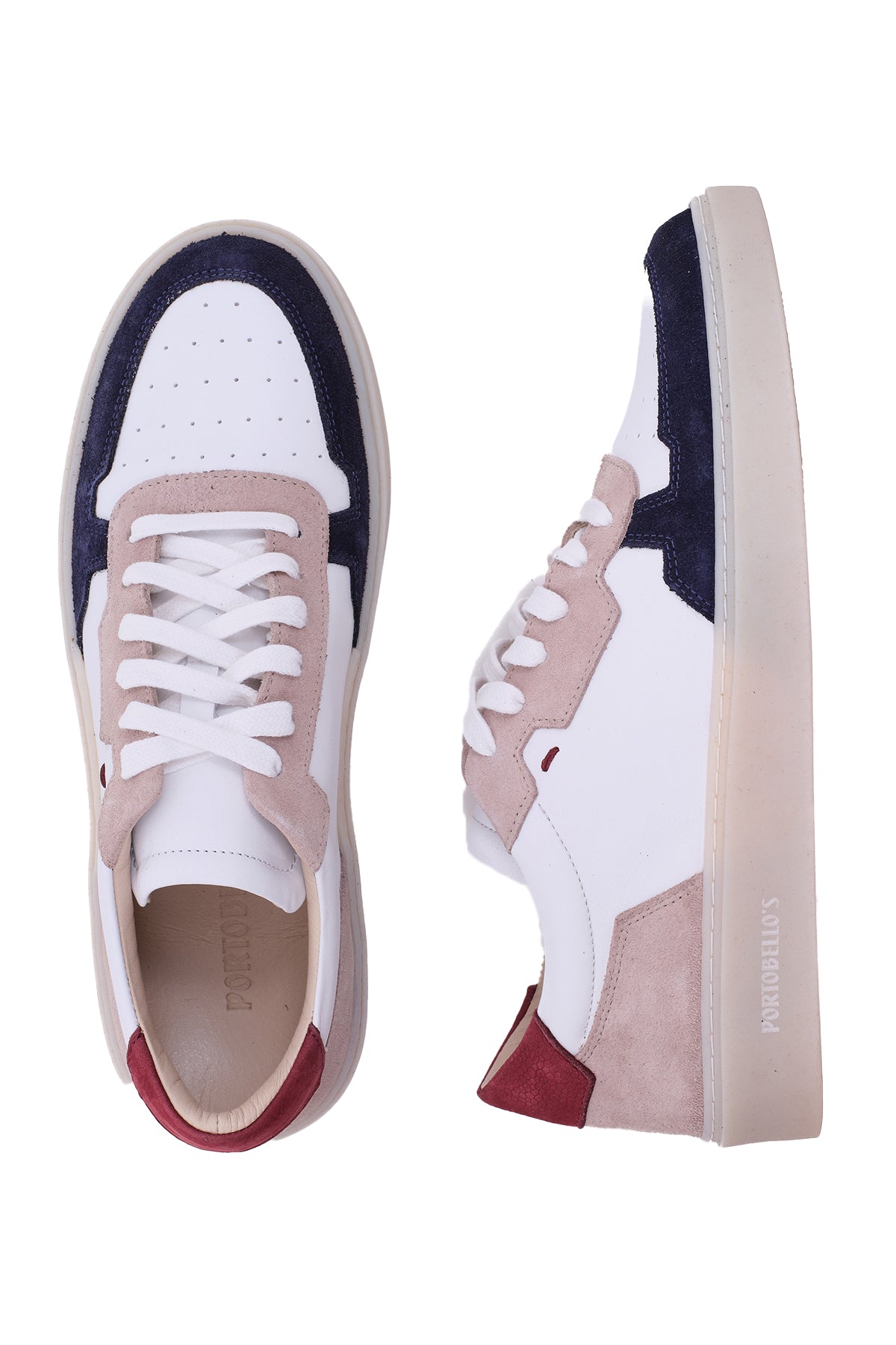 ΑΝΔΡΙΚΑ ΔΕΡΜΑΤΙΝΑ SNEAKERS PORTOBELLO'S ΣΕ ΛΕΥΚΟ ΧΡΩΜΑ ΚΑΙ ΧΡΩΜΑΤΙΣΤΕΣ ΛΕΠΤΟΜΕΡΙΕΣ