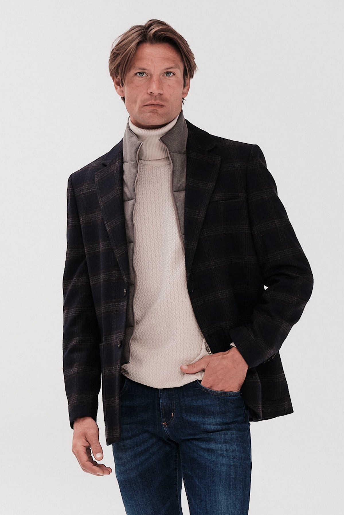 ΑΝΔΡΙΚΟ ΜΠΛΕ WINDOWPANE ΣΑΚΑΚΙ PORTOBELLO'S REGULAR FIT