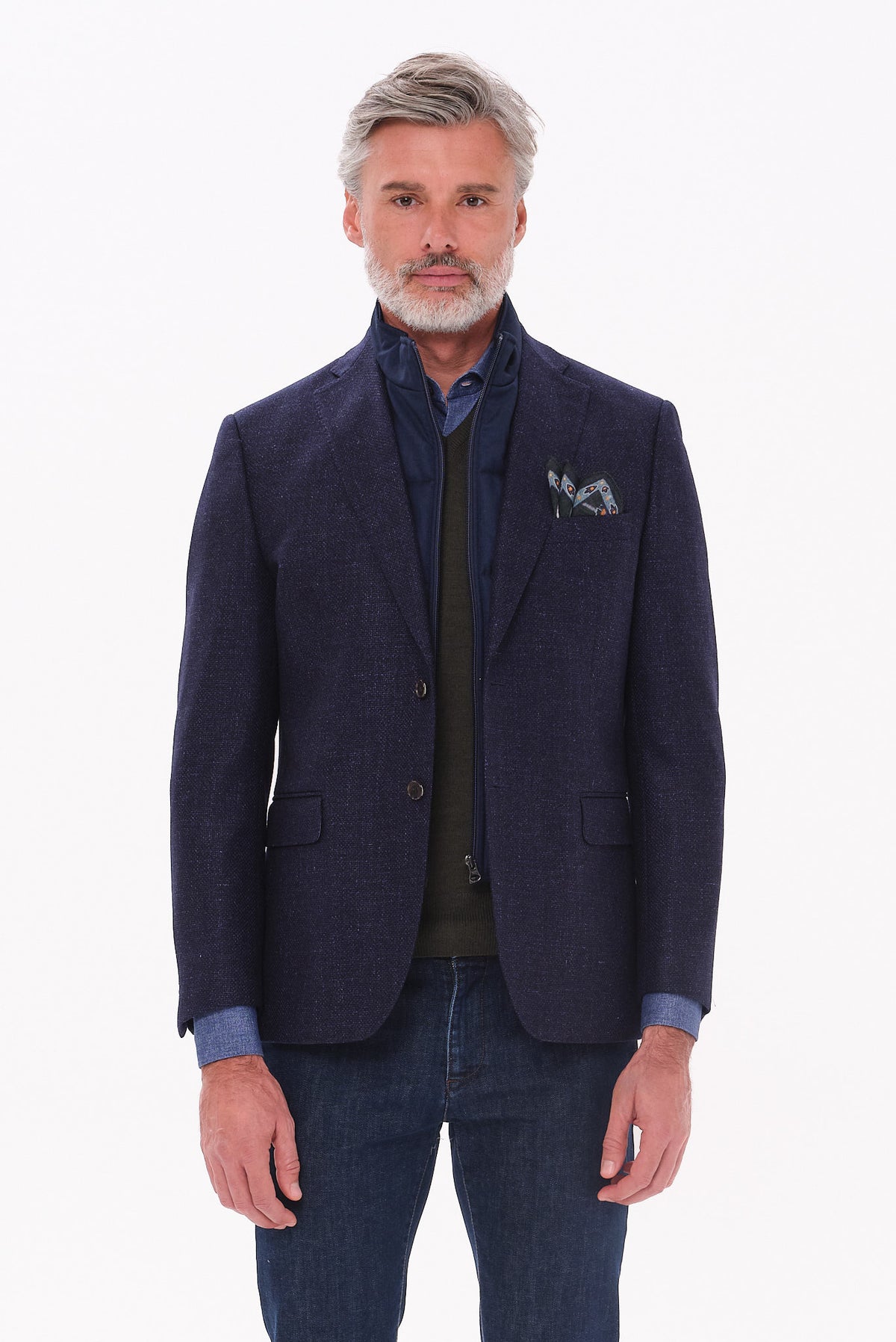 ΑΝΔΡΙΚΟ ΜΠΛΕ ΣΑΚΑΚΙ PORTOBELLO'S ΜΕ ΑΠΟΣΠΩΜΕΝΗ ΜΟΣΤΡΑ SLIM FIT