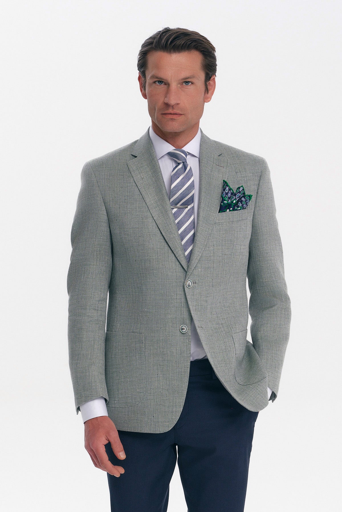 ΑΝΔΡΙΚΟ ΣΑΚΑΚΙ SLIM FIT PORTOBELLO'S ΣΤΟ ΧΡΩΜΑ ΤΗΣ ΜΕΝΤΑΣ ΚΑΙ ΥΦΑΣΜΑ MARZOTTO