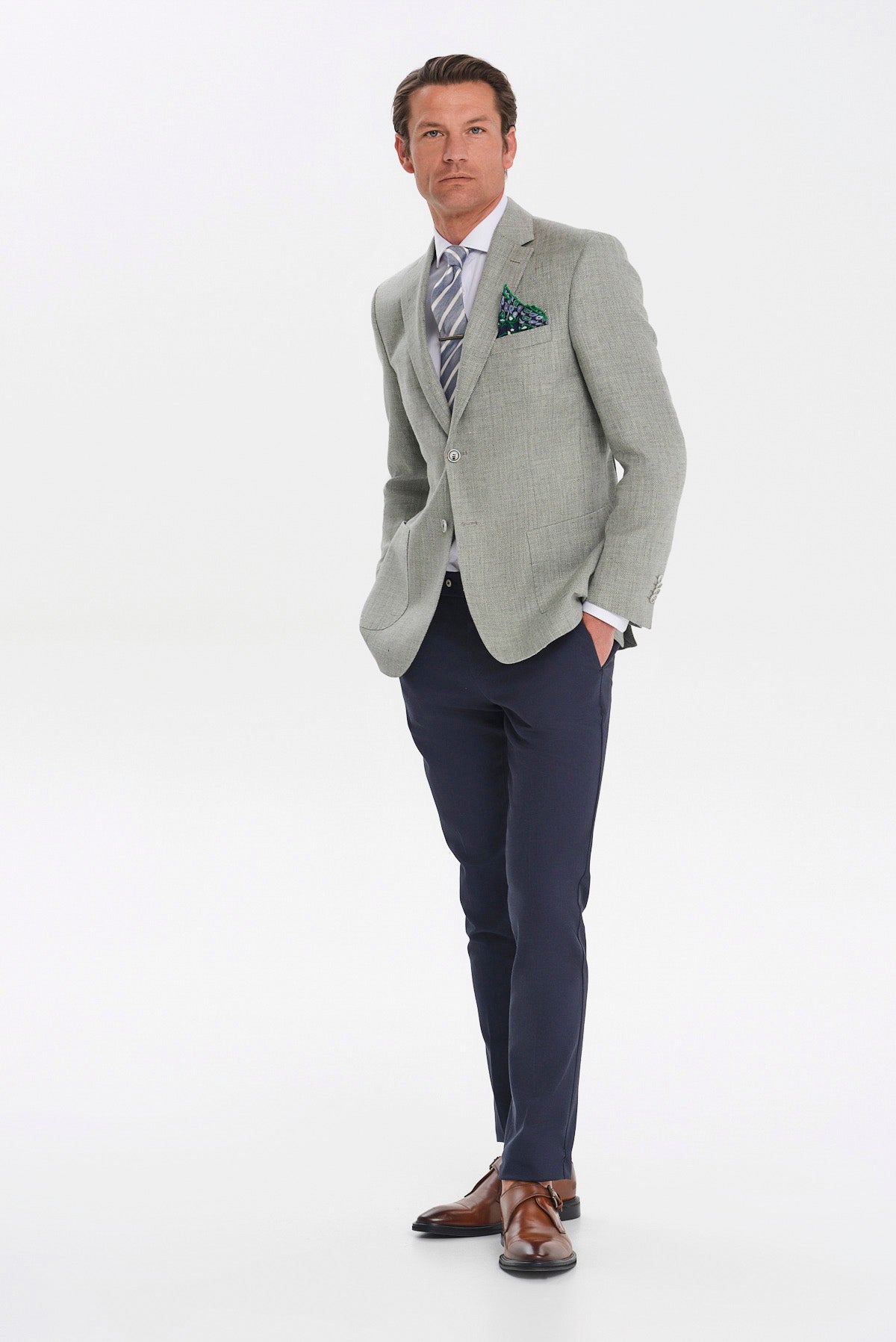ΑΝΔΡΙΚΟ ΣΑΚΑΚΙ SLIM FIT PORTOBELLO'S ΣΤΟ ΧΡΩΜΑ ΤΗΣ ΜΕΝΤΑΣ ΚΑΙ ΥΦΑΣΜΑ MARZOTTO