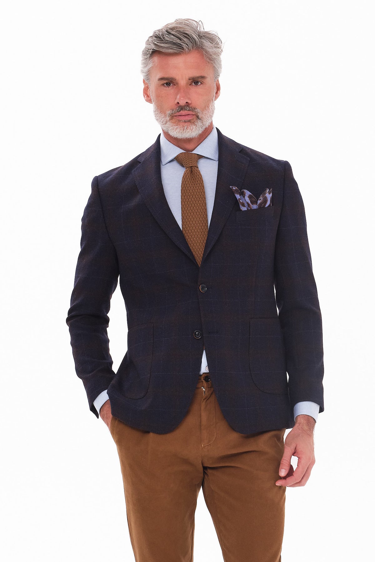 ΑΝΔΡΙΚΟ ΜΠΛΕ ΚΑΡΟ ΜΑΛΛΙΝΟ ΣΑΚΑΚΙ PORTOBELLO'S SLIM FIT
