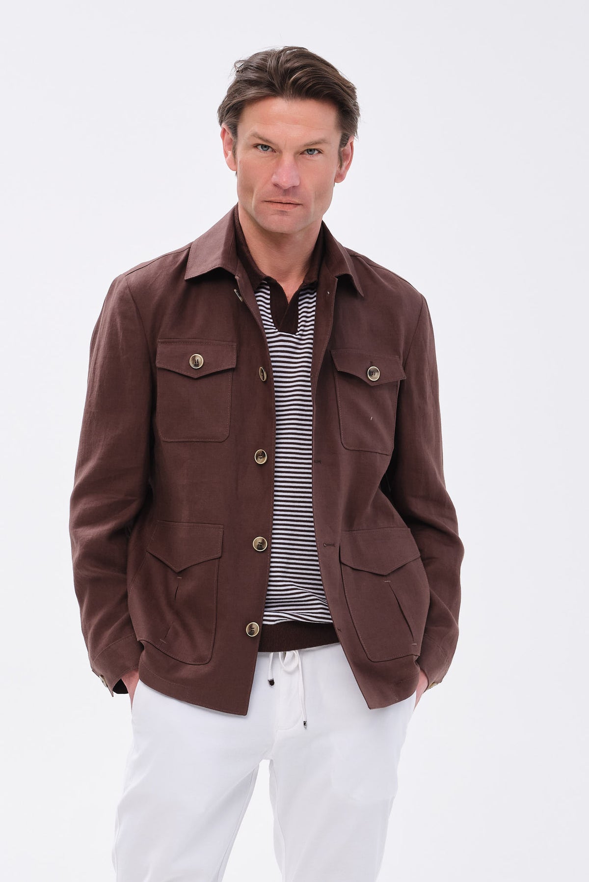 ΑΝΔΡΙΚΟ ΚΑΦΕ ΛΙΝΟ ΣΑΦΑΡΙ JACKET PORTOBELLO'S REGULAR FIT