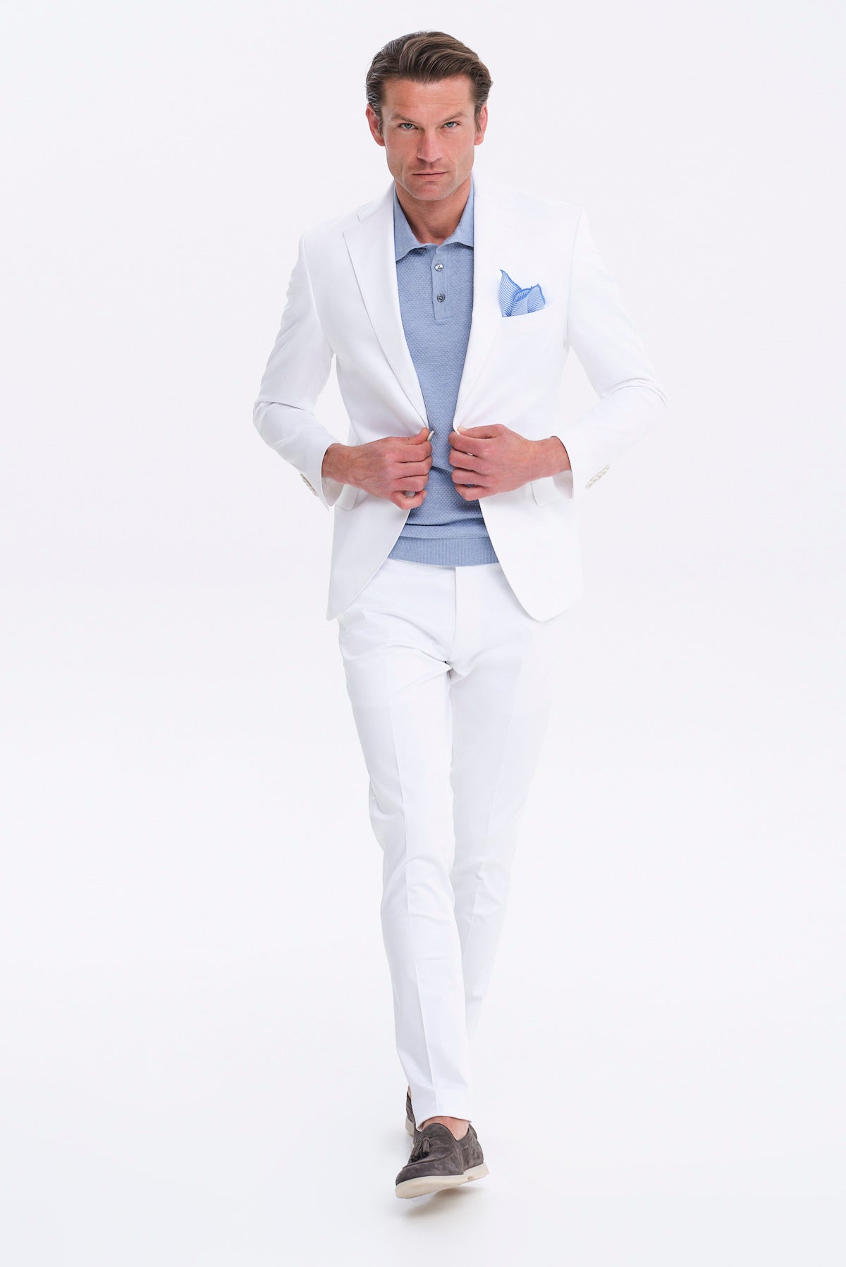 ΑΝΔΡΙΚΟ ΛΕΥΚΟ ΚΟΣΤΟΥΜΙ SLIM FIT PORTOBELLO'S ΣΕ ΥΦΑΣΜΑ SONDRIO