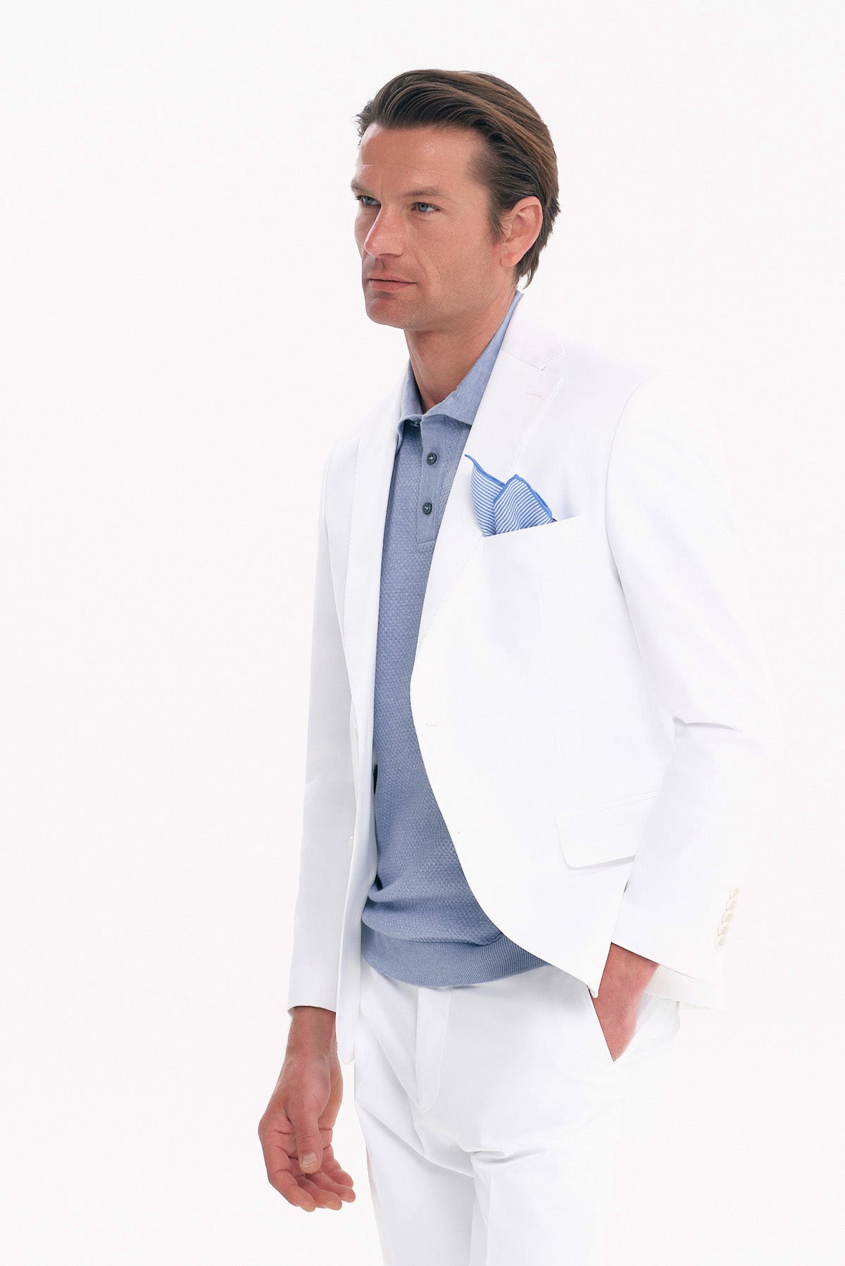 ΑΝΔΡΙΚΟ ΛΕΥΚΟ ΚΟΣΤΟΥΜΙ SLIM FIT PORTOBELLO'S ΣΕ ΥΦΑΣΜΑ SONDRIO