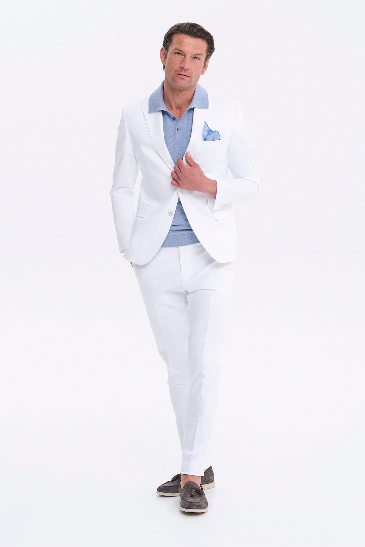 ΑΝΔΡΙΚΟ ΛΕΥΚΟ ΚΟΣΤΟΥΜΙ SLIM FIT PORTOBELLO'S ΣΕ ΥΦΑΣΜΑ SONDRIO