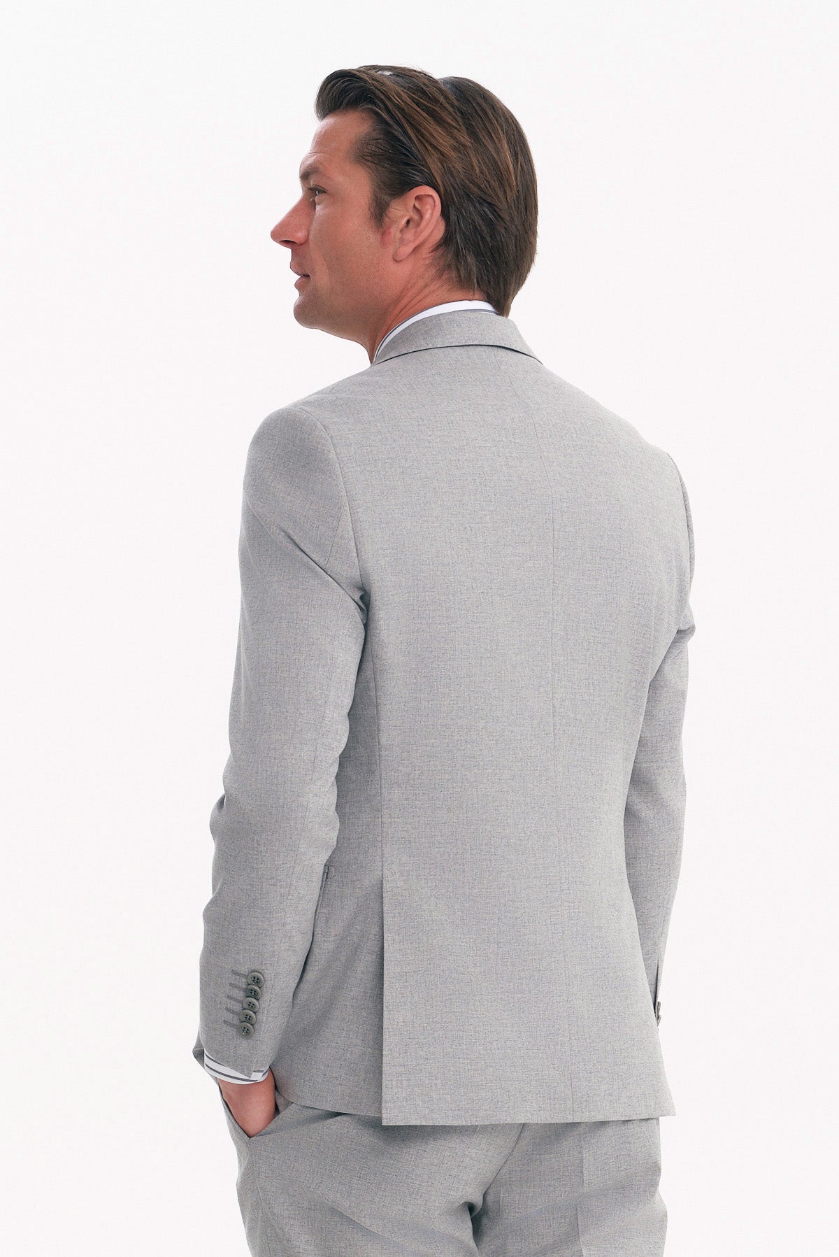 ΑΝΔΡΙΚΟ ΓΚΡΙ ΑΝΟΙΚΤΟ ΚΟΣΤΟΥΜΙ SLIM FIT PORTOBELLO'S ΣΕ ΥΦΑΣΜΑ GUABELLO