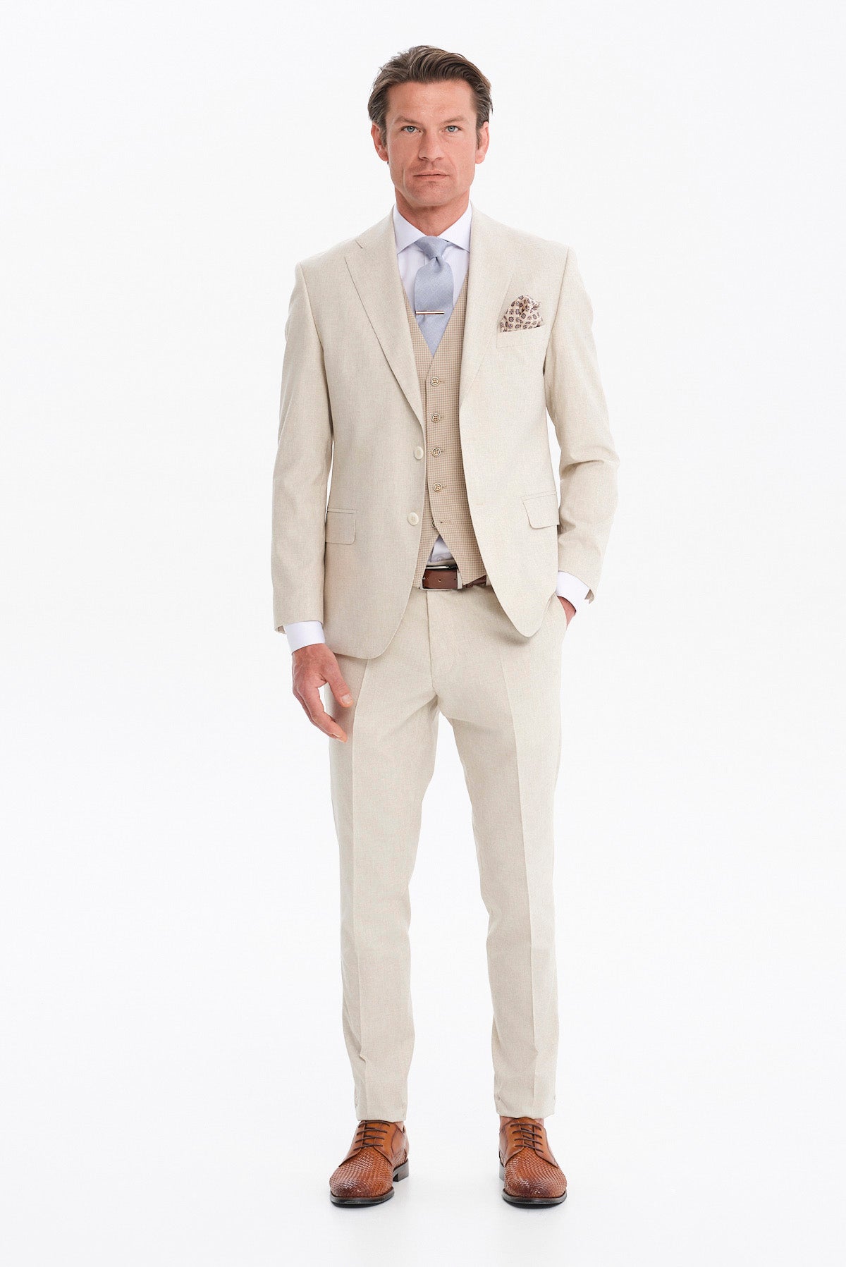 ΑΝΔΡΙΚΟ ΜΠΕΖ ΑΝΟΙΚΤΟ ΚΟΣΤΟΥΜΙ SLIM FIT PORTOBELLO'S ΣΕ ΥΦΑΣΜΑ GUABELLO