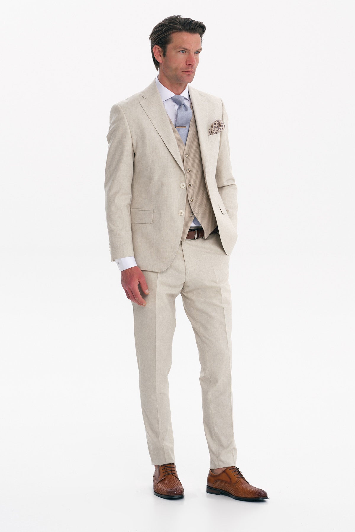 ΑΝΔΡΙΚΟ ΜΠΕΖ ΑΝΟΙΚΤΟ ΚΟΣΤΟΥΜΙ SLIM FIT PORTOBELLO'S ΣΕ ΥΦΑΣΜΑ GUABELLO