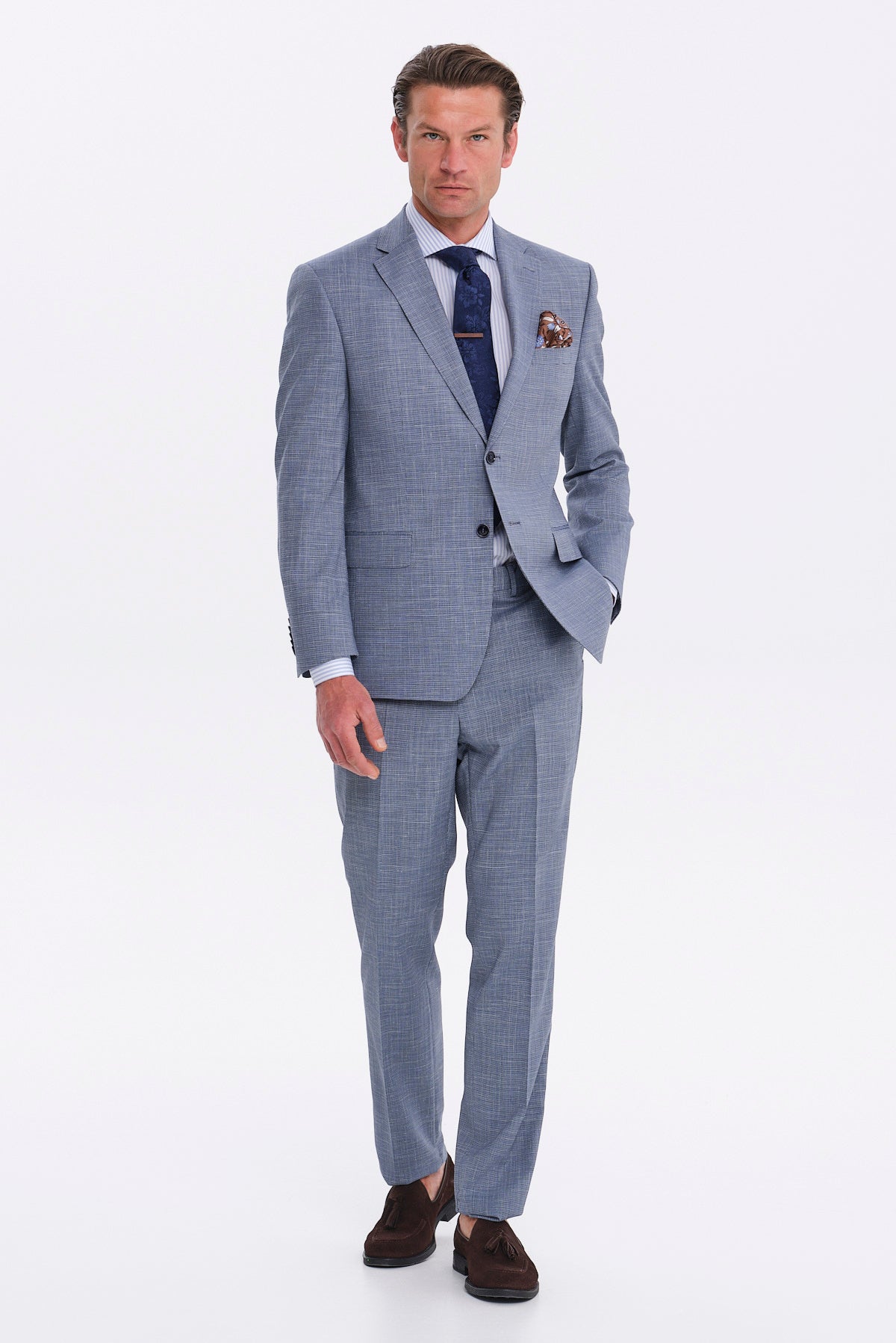 ΑΝΔΡΙΚΟ ΣΙΕΛ ΚΟΣΤΟΥΜΙ SLIM FIT PORTOBELLO'S ΑΠΟ ΜΑΛΛΙ ΜΕΤΑΞΙ ΚΑΙ ΛΙΝΟ