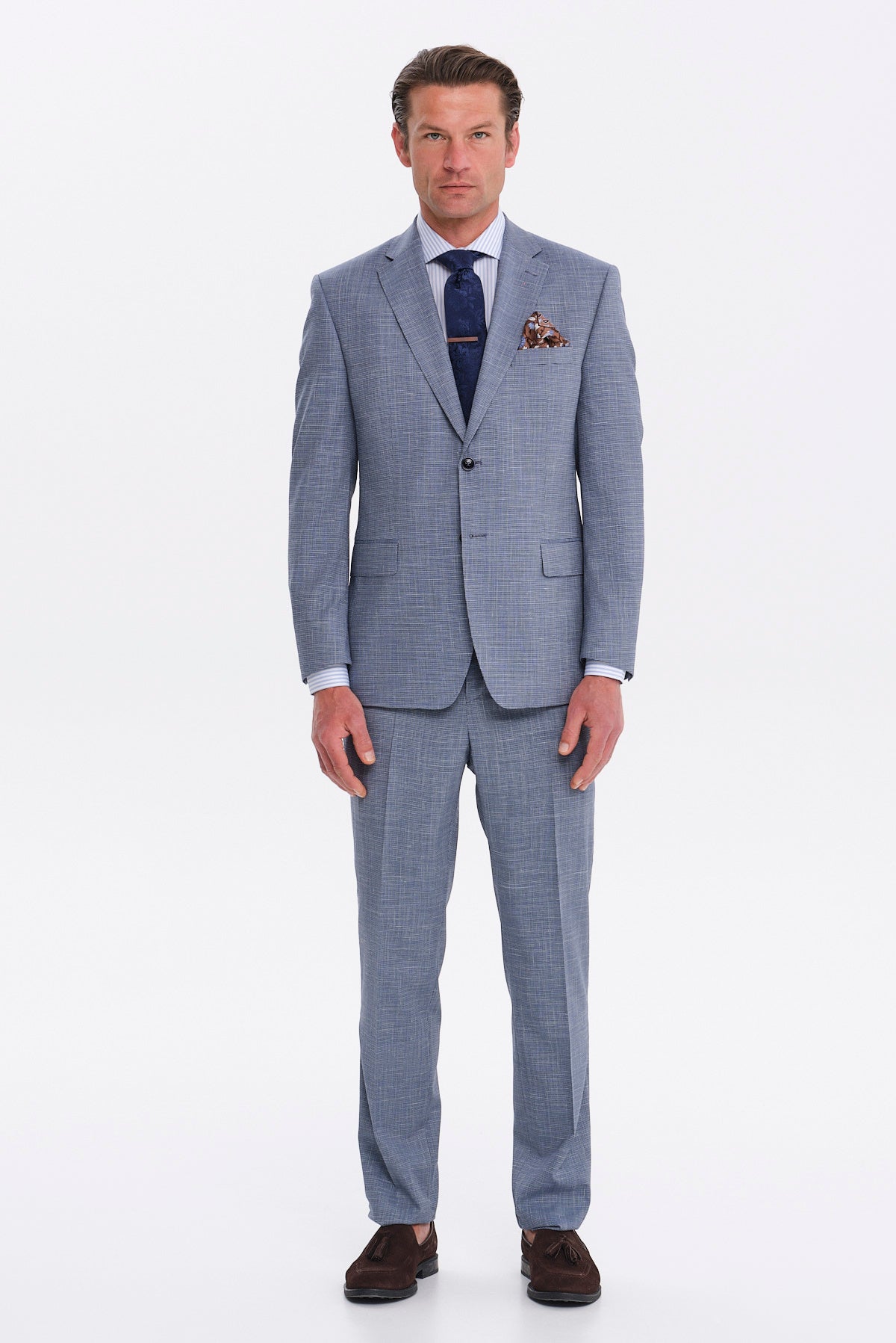 ΑΝΔΡΙΚΟ ΣΙΕΛ ΚΟΣΤΟΥΜΙ SLIM FIT PORTOBELLO'S ΑΠΟ ΜΑΛΛΙ ΜΕΤΑΞΙ ΚΑΙ ΛΙΝΟ