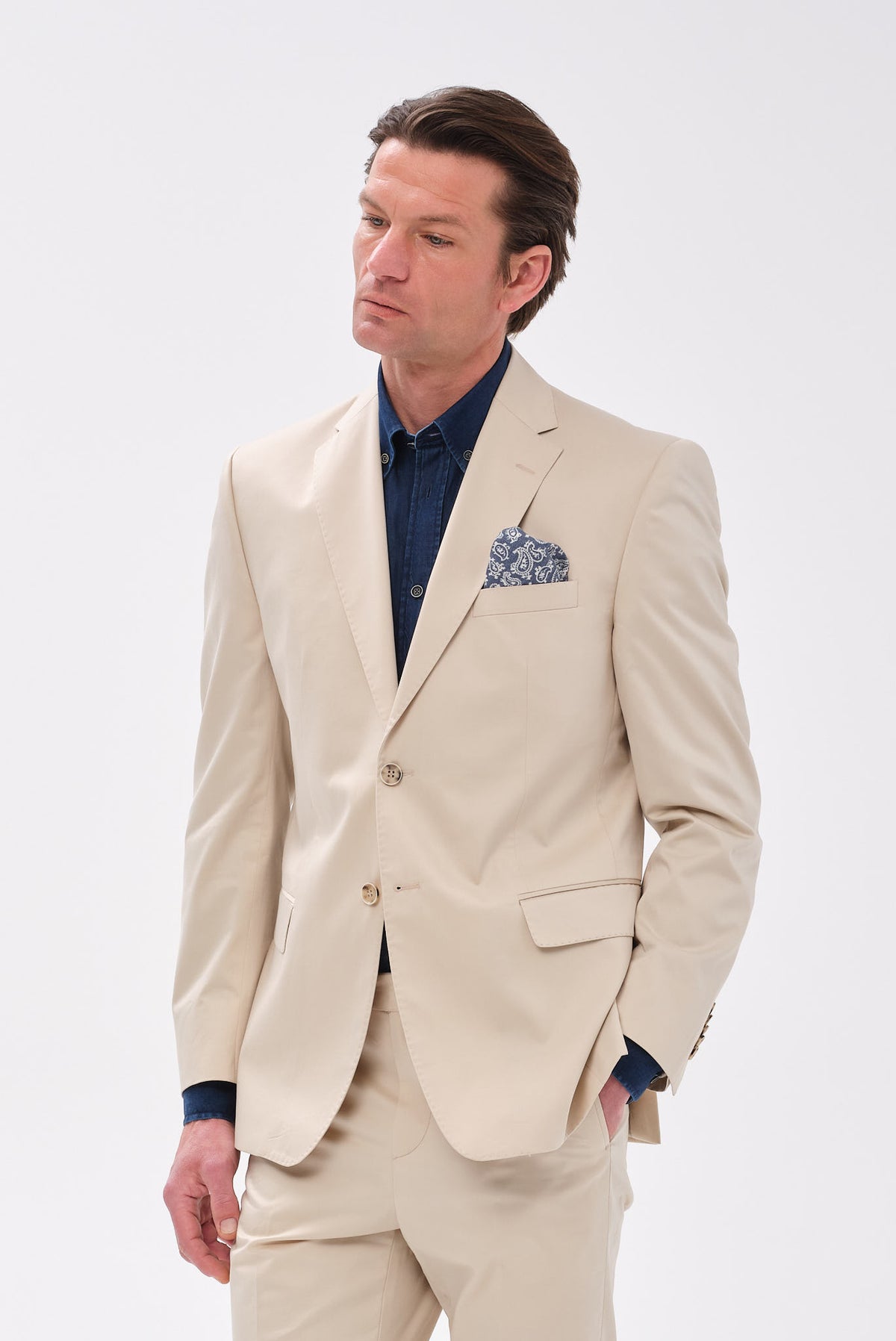 ΑΝΔΡΙΚΟ ΜΠΕΖ ΣΚΟΥΡΟ ΒΑΜΒΑΚΕΡΟ ΚΟΣΤΟΥΜΙ PORTOBELLO'S SLIM FIT ΣΕ ΥΦΑΣΜΑ SONDRIO
