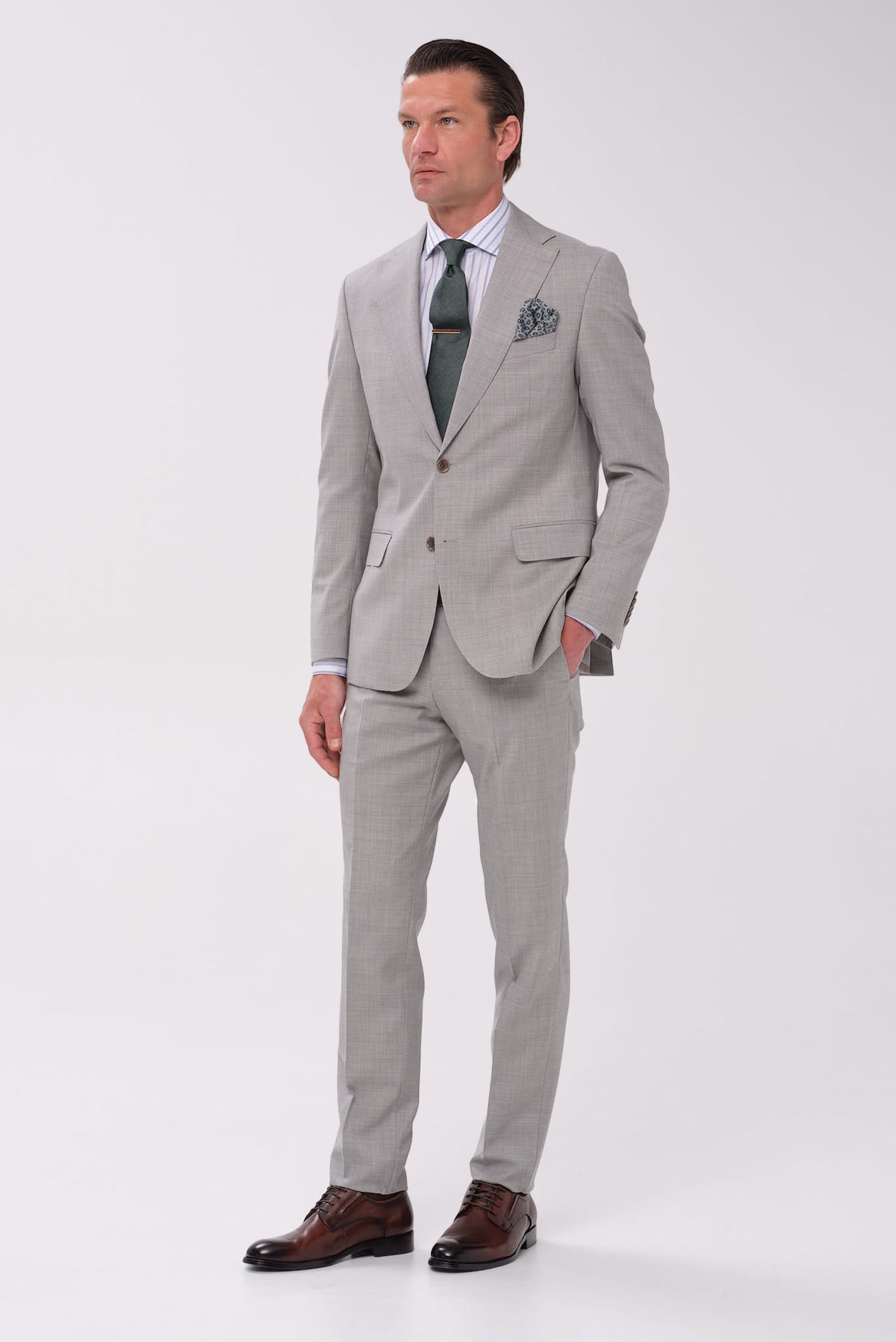 ΑΝΔΡΙΚΟ ΓΚΡΙ ΑΝΟΙΧTΟ ΜΑΛΛΙΝΟ ΚΟΣΤΟΥΜΙ PORTOBELLO'S SLIM FIT ΣΕ ΥΦΑΣΜΑ MARZOTTO