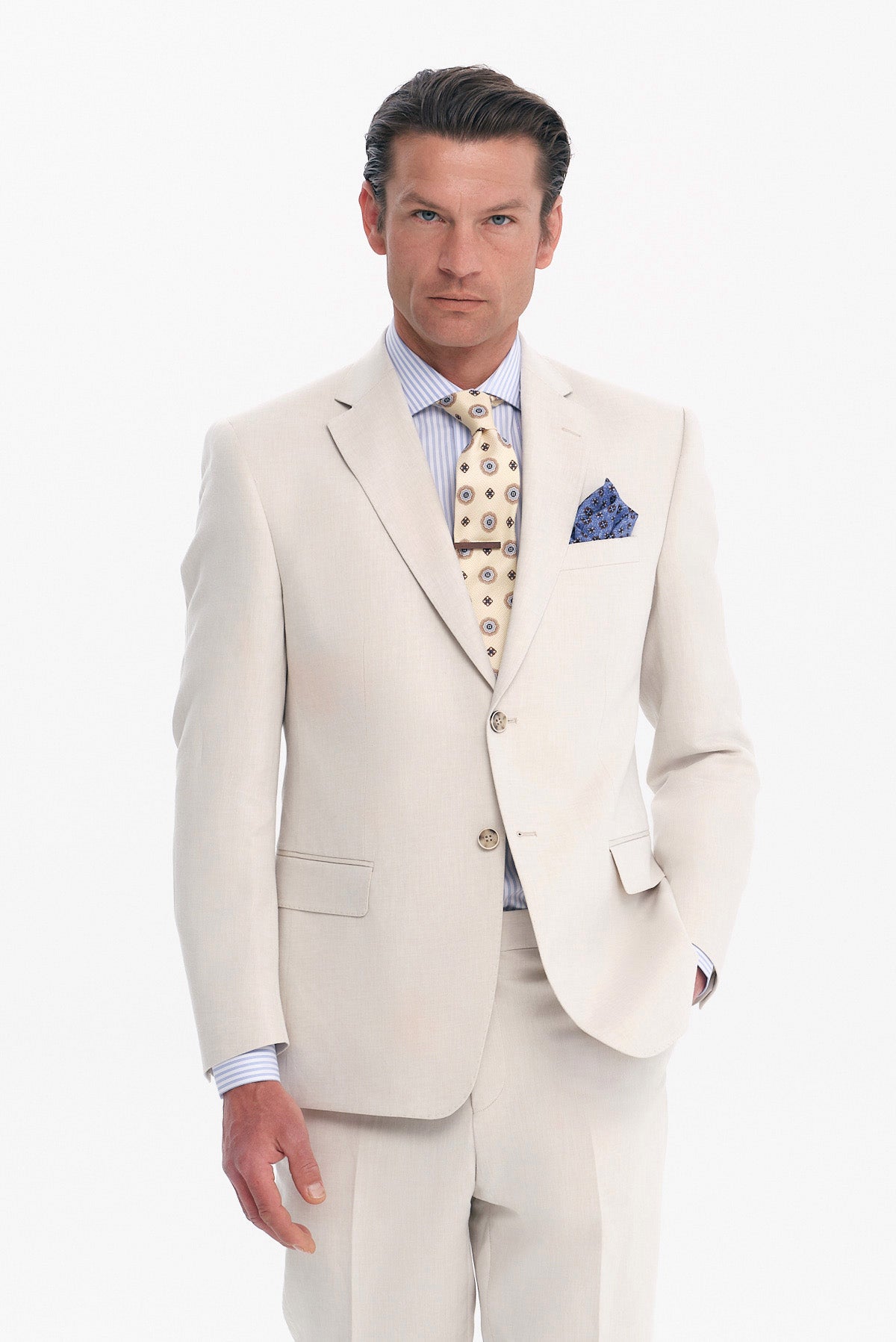 ΑΝΔΡΙΚΟ ΜΠΕΖ ΑΝΟΙΚΤΟ ΚΟΣΤΟΥΜΙ SLIM FIT PORTOBELLO'S ΣΕ ΥΦΑΣΜΑ SONDRIO