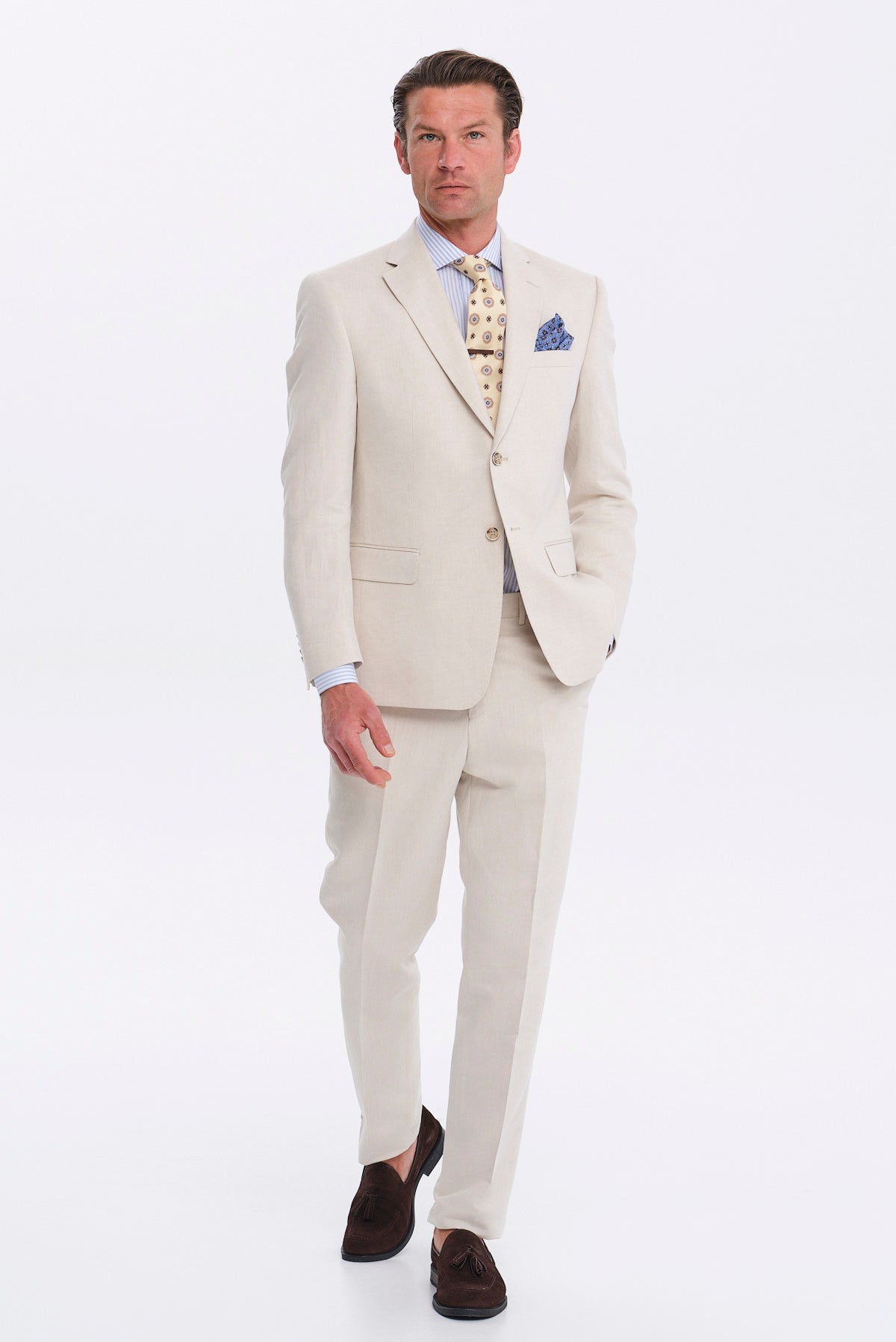 ΑΝΔΡΙΚΟ ΜΠΕΖ ΑΝΟΙΚΤΟ ΚΟΣΤΟΥΜΙ SLIM FIT PORTOBELLO'S ΣΕ ΥΦΑΣΜΑ SONDRIO