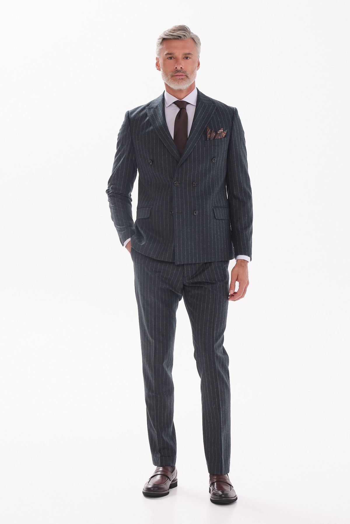 ΑΝΔΡΙΚΟ ΜΑΛΛΙΝΟ ΚΟΣΤΟΥΜΙ PORTOBELLO'S SLIM FIT ΛΑΔΙ ΣΚΟΥΡΟ ΜΕ ΡΙΓΕΣ