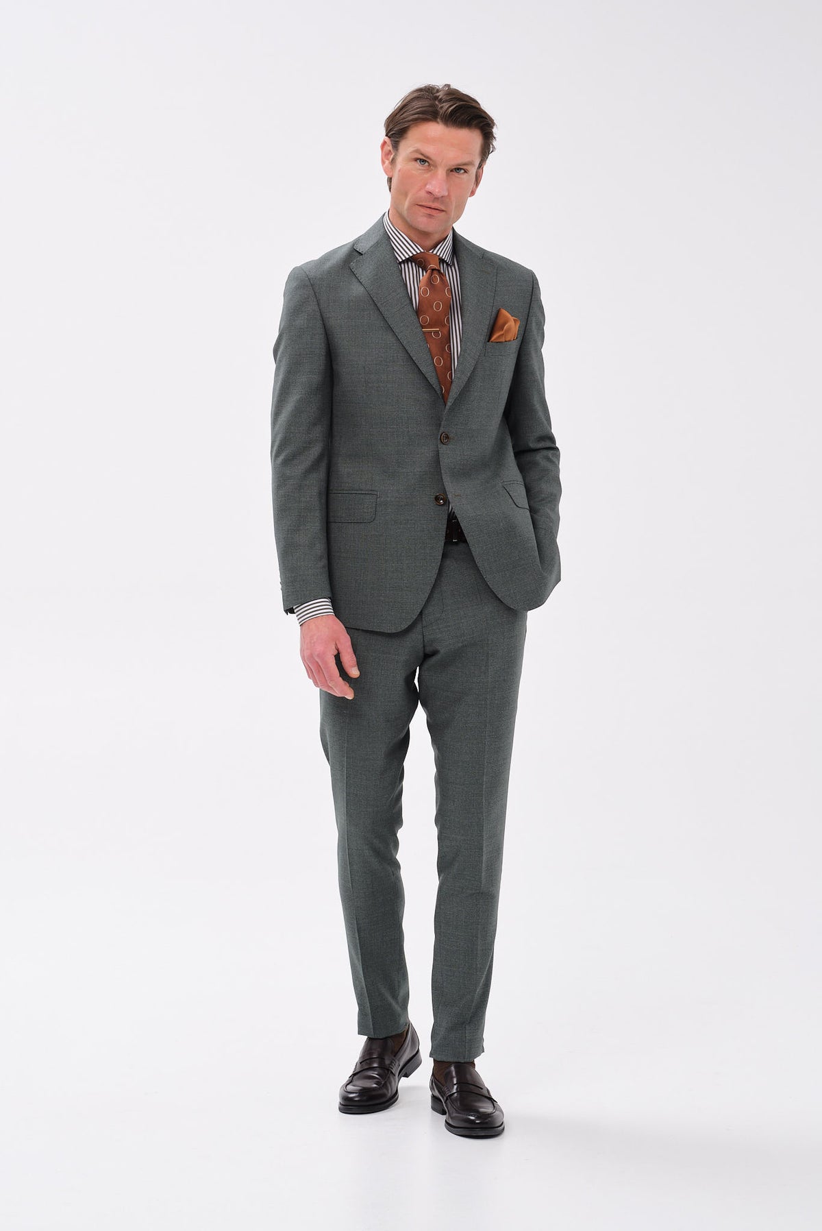 ΑΝΔΡΙΚΟ ΠΡΑΣΙΝΟ ΜΑΛΛΙΝΟ ΚΟΣΤΟΥΜΙ PORTOBELLO'S SLIM FIT ΣΕ ΥΦΑΣΜΑ MARZOTTO