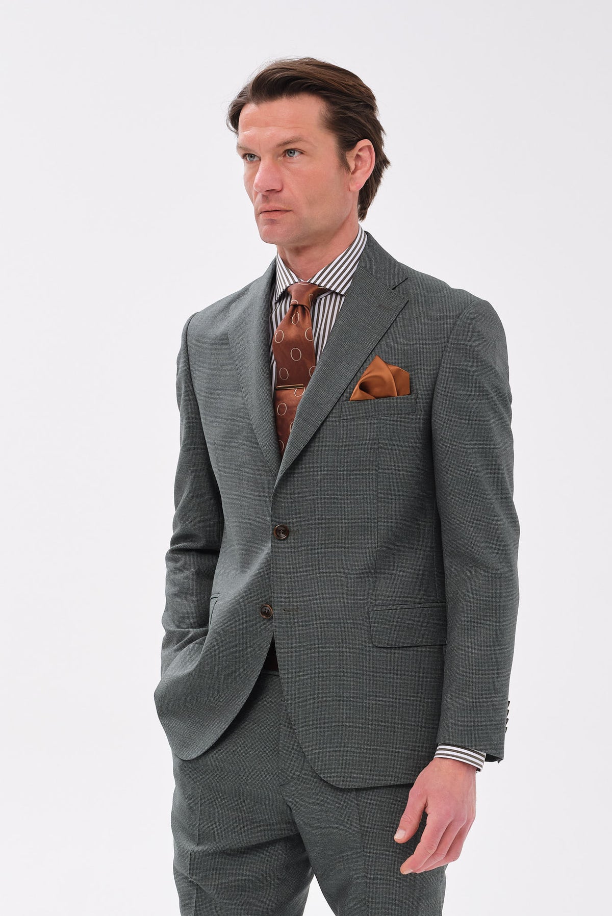 ΑΝΔΡΙΚΟ ΠΡΑΣΙΝΟ ΜΑΛΛΙΝΟ ΚΟΣΤΟΥΜΙ PORTOBELLO'S SLIM FIT ΣΕ ΥΦΑΣΜΑ MARZOTTO