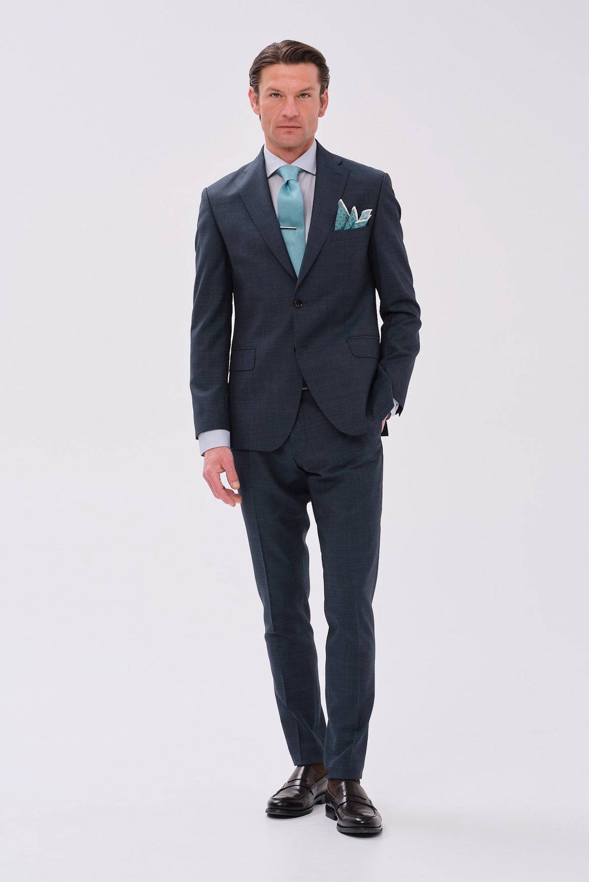 ΑΝΔΡΙΚΟ ΠΕΤΡΟΛ ΠΡΑΣΙΝΟ ΜΑΛΛΙΝΟ ΚΟΣΤΟΥΜΙ PORTOBELLO'S SLIM FIT ΣΕ ΥΦΑΣΜΑ MARZOTTO