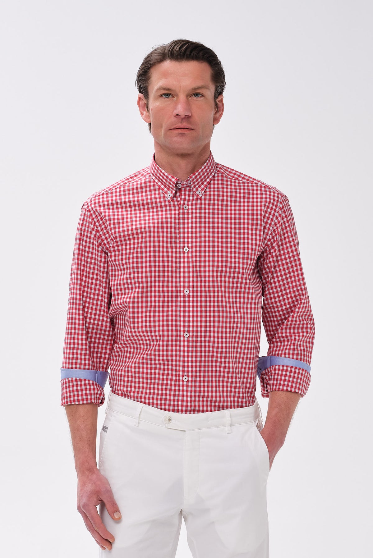 ΑΝΔΡΙΚΟ ΚΟΚΚΙΝΟ ΚΑΡΟ ΠΟΥΚΑΜΙΣΟ PORTOBELLO'S ΜΕ BUTTON DOWN ΓΙΑΚΑ REGULAR FIT