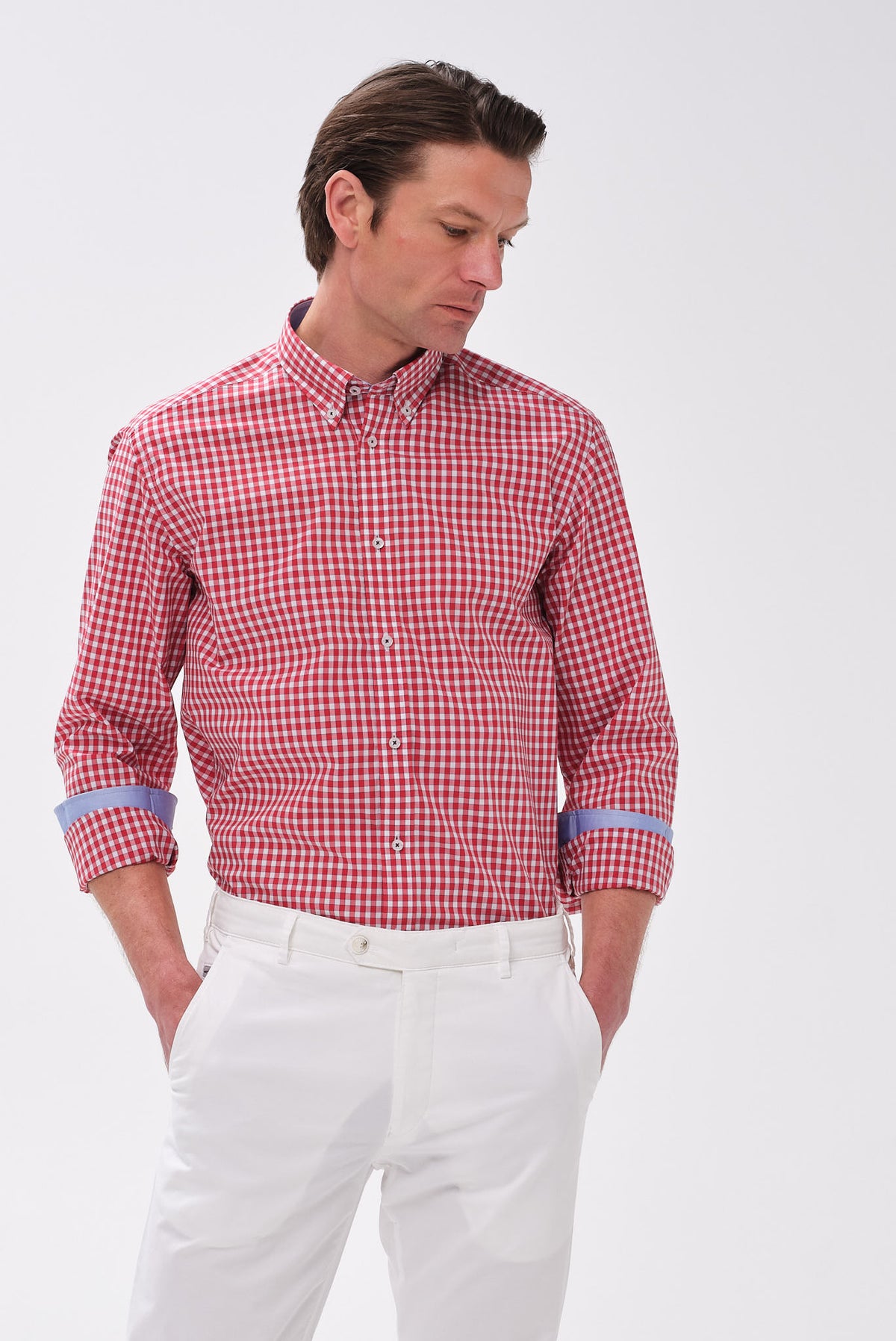 ΑΝΔΡΙΚΟ ΚΟΚΚΙΝΟ ΚΑΡΟ ΠΟΥΚΑΜΙΣΟ PORTOBELLO'S ΜΕ BUTTON DOWN ΓΙΑΚΑ REGULAR FIT