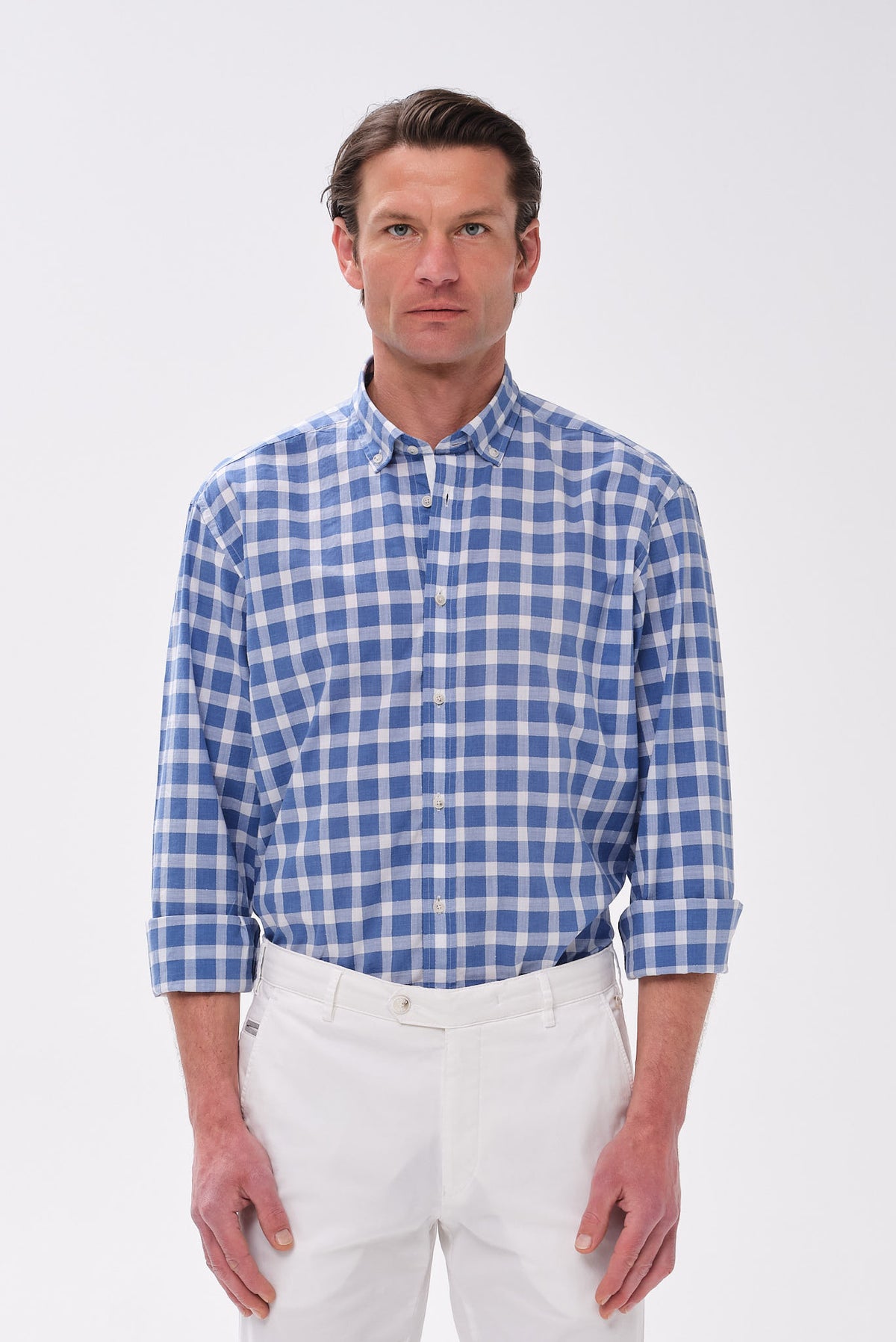 ΑΝΔΡΙΚΟ ΜΠΛΕ ΚΑΡΟ ΠΟΥΚΑΜΙΣΟ PORTOBELLO'S ΜΕ BUTTON DOWN ΓΙΑΚΑ REGULAR FIT