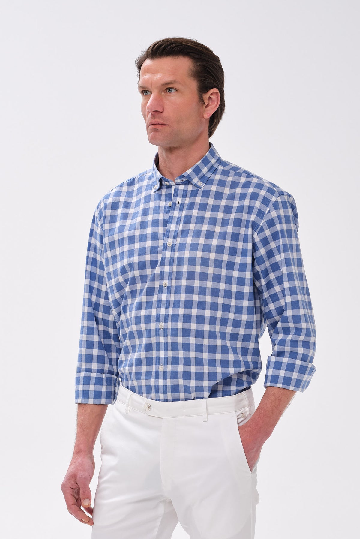 ΑΝΔΡΙΚΟ ΜΠΛΕ ΚΑΡΟ ΠΟΥΚΑΜΙΣΟ PORTOBELLO'S ΜΕ BUTTON DOWN ΓΙΑΚΑ REGULAR FIT