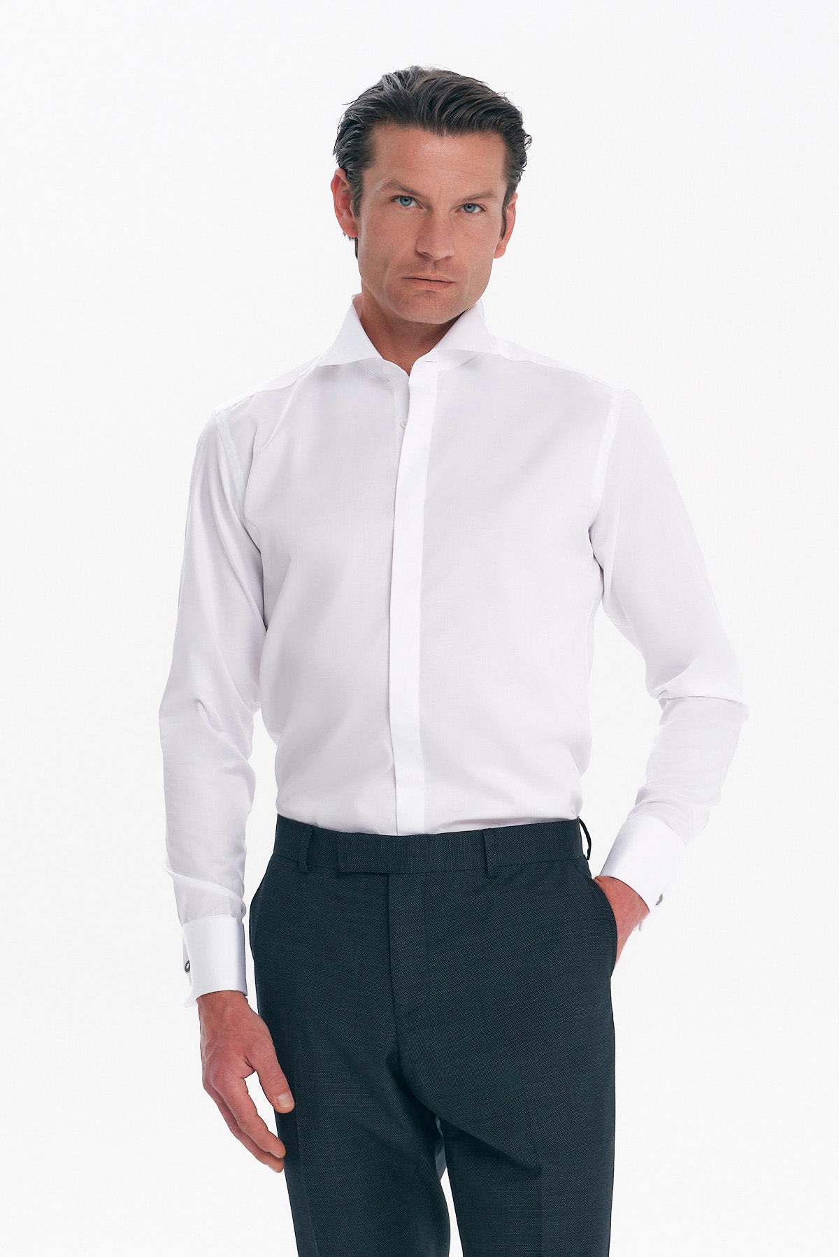 ΑΝΔΡΙΚΟ ΛΕΥΚΟ ΠΟΥΚΑΜΙΣΟ SLIM FIT PORTOBELLO'S ΜΕ ΣΠΑΣΤΟ ΓΙΑΚΑ