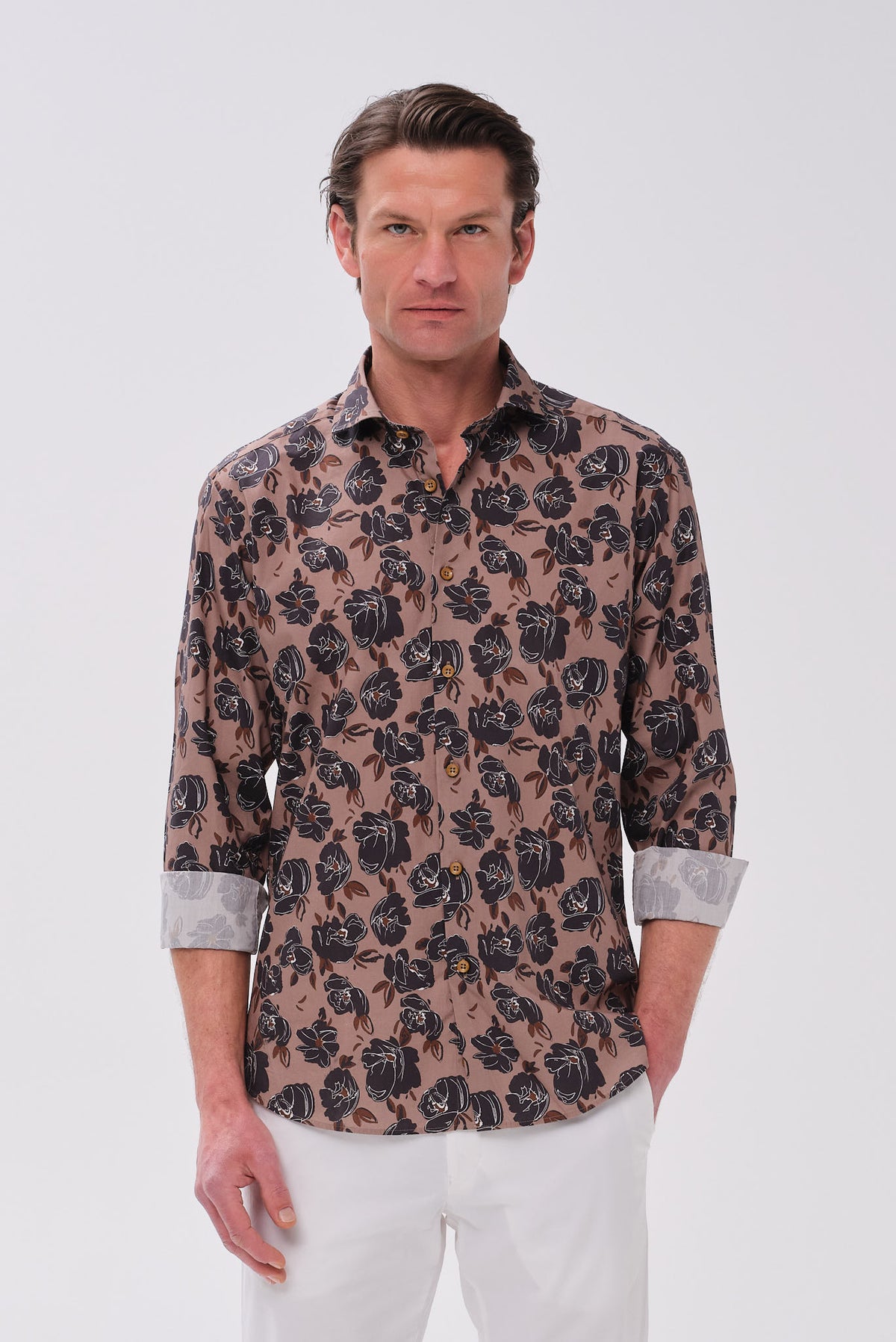 ΑΝΔΡΙΚΟ ΜΠΕΖ ΚΑΦΕ FLORAL ΠΟΥΚΑΜΙΣΟ PORTOBELLO'S SLIM FIT