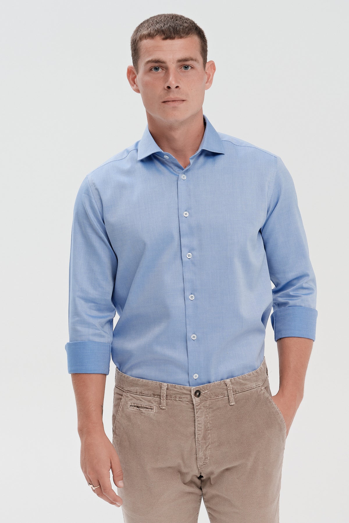 ΑΝΔΡΙΚΟ ΣΙΕΛ ΜΟΝΟΧΡΩΜΟ ΠΟΥΚΑΜΙΣΟ ΜΕ REX ΓΙΑΚΑ SLIM FIT PORTOBELLO'S