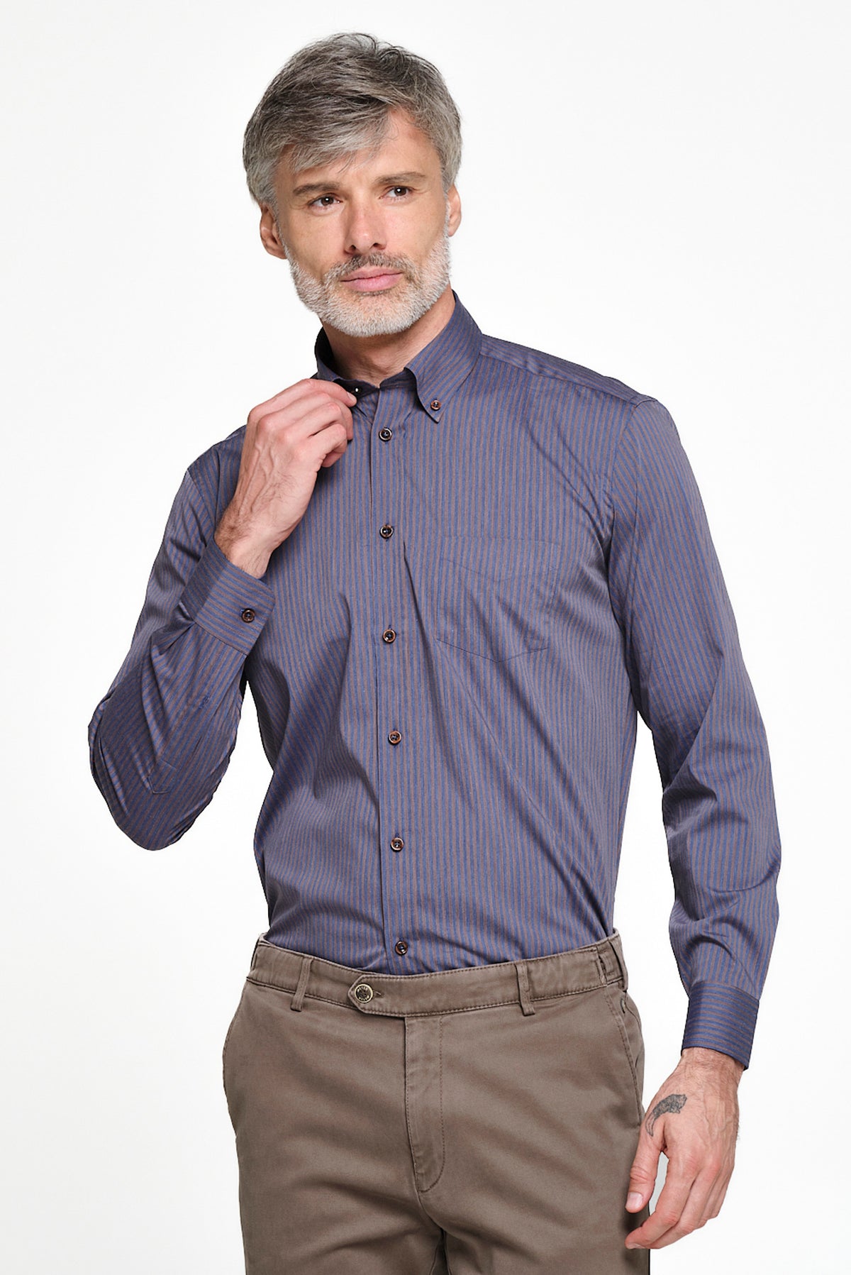 ΑΝΔΡΙΚΟ ΡΙΓΕ ΜΠΛΕ-ΚΑΦΕ ΠΟΥΚΑΜΙΣΟ ΜΕ BUTTON DOWN ΓΙΑΚΑ REGULAR FIT PORTOBELLO'S