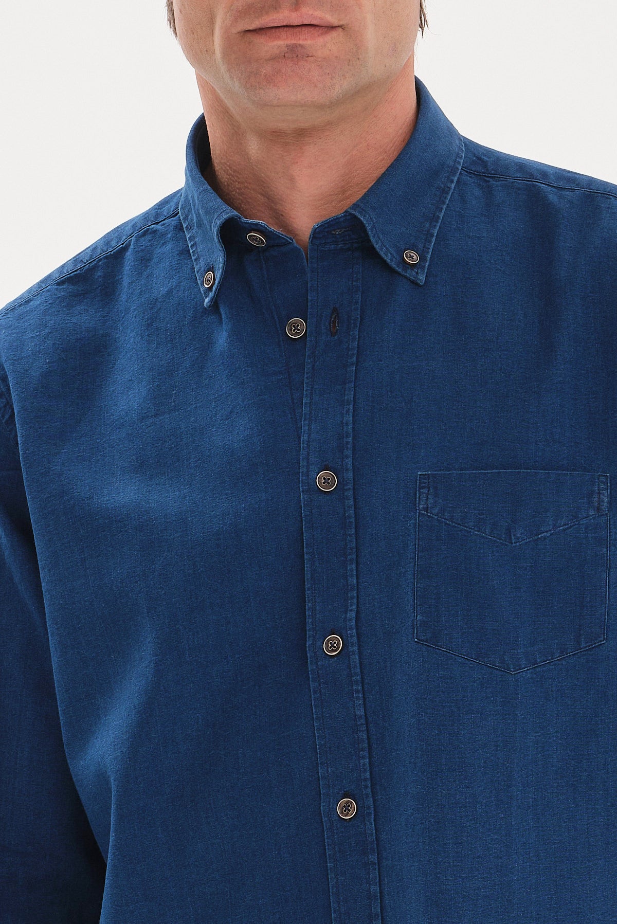 ΑΝΔΡΙΚΟ DENIM ΠΟΥΚΑΜΙΣΟ ΜΟΝΟΧΡΩΜΟ PORTOBELLO'S REGULAR FIT ΜΕ BUTTON DOWN ΓΙΑΚΑ
