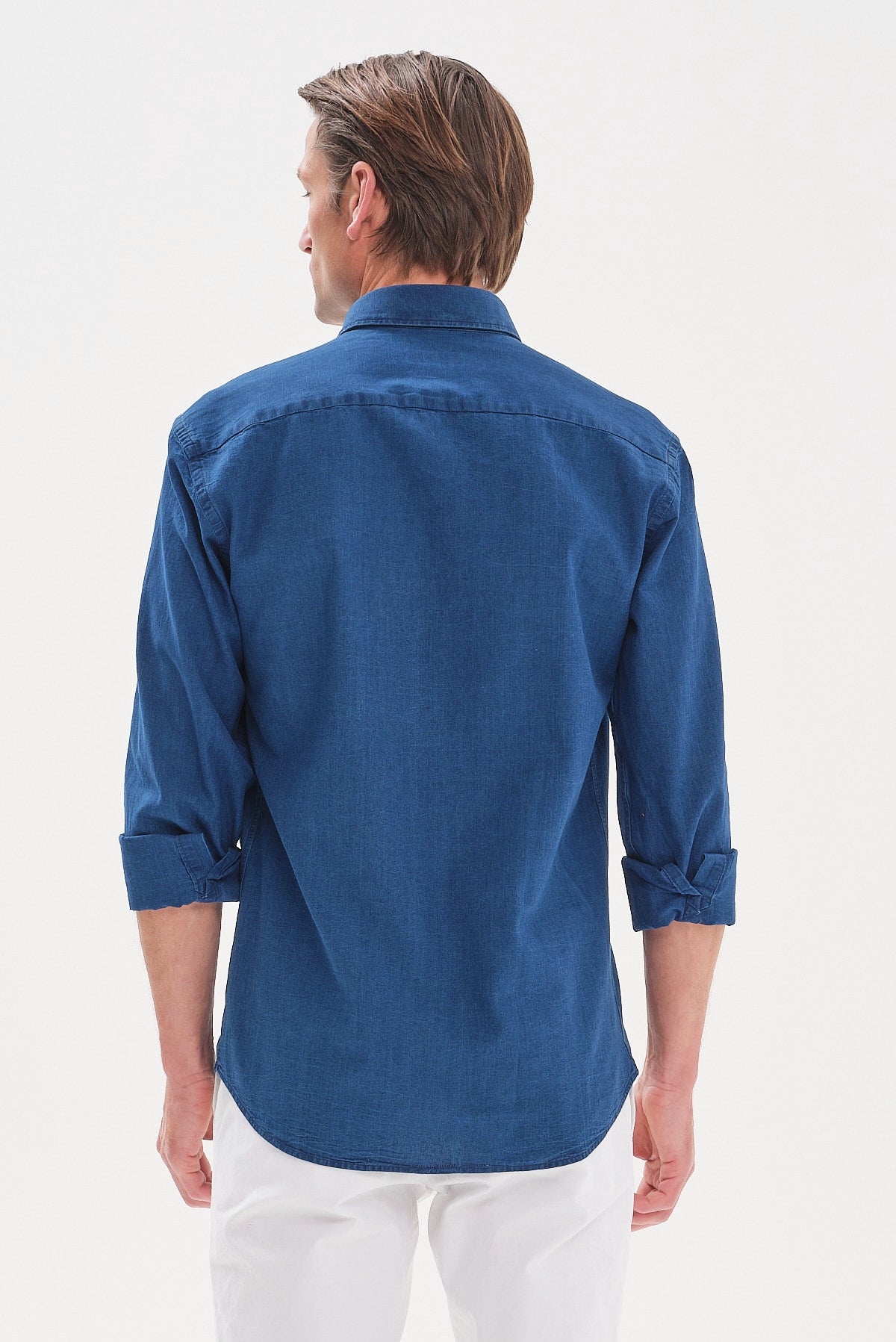 ΑΝΔΡΙΚΟ DENIM ΠΟΥΚΑΜΙΣΟ ΜΟΝΟΧΡΩΜΟ PORTOBELLO'S REGULAR FIT ΜΕ BUTTON DOWN ΓΙΑΚΑ