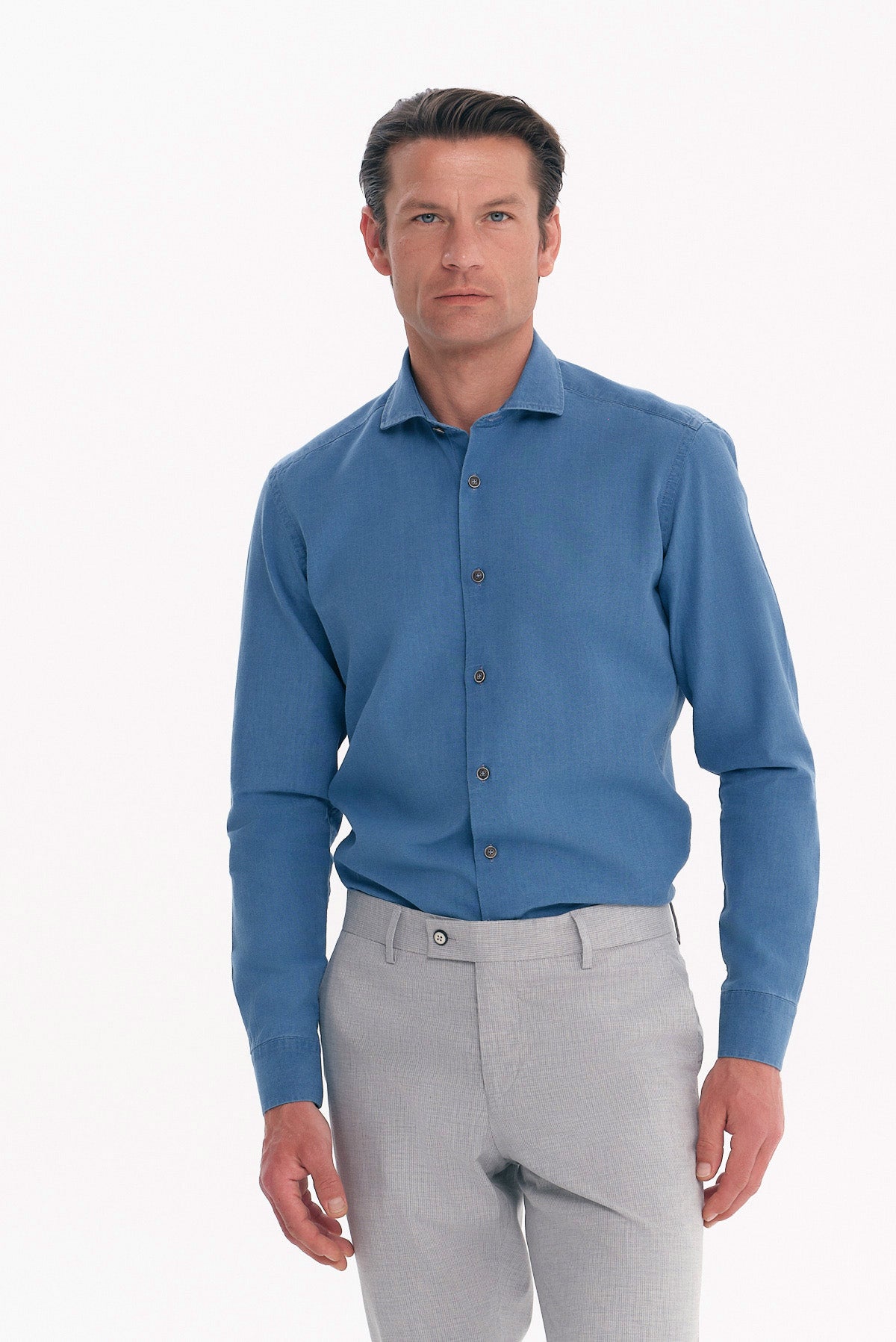 ΑΝΔΡΙΚΟ DENIM ΜΟΝΟΧΡΩΜΟ ΠΟΥΚΑΜΙΣΟ SLIM FIT MΕ REX ΓΙΑΚΑ