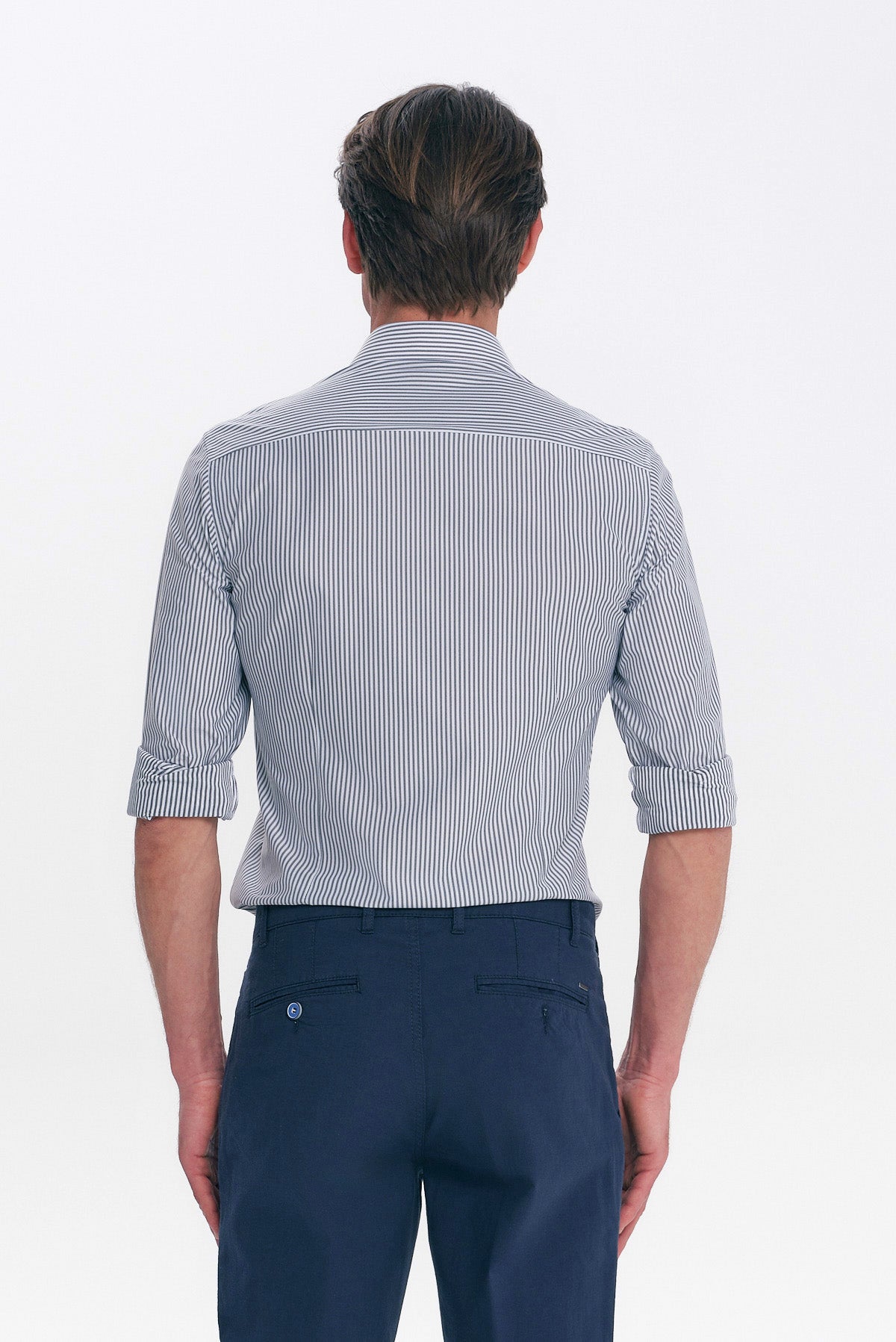 ΑΝΔΡΙΚΟ ΓΚΡΙ ΠΟΥΚΑΜΙΣΟ ΜΕ ΛΕΥΚΕΣ ΡΙΓΕΣ SLIM FIT PORTOBELLO'S ΚΑΙ REX ΓΙΑΚΑ