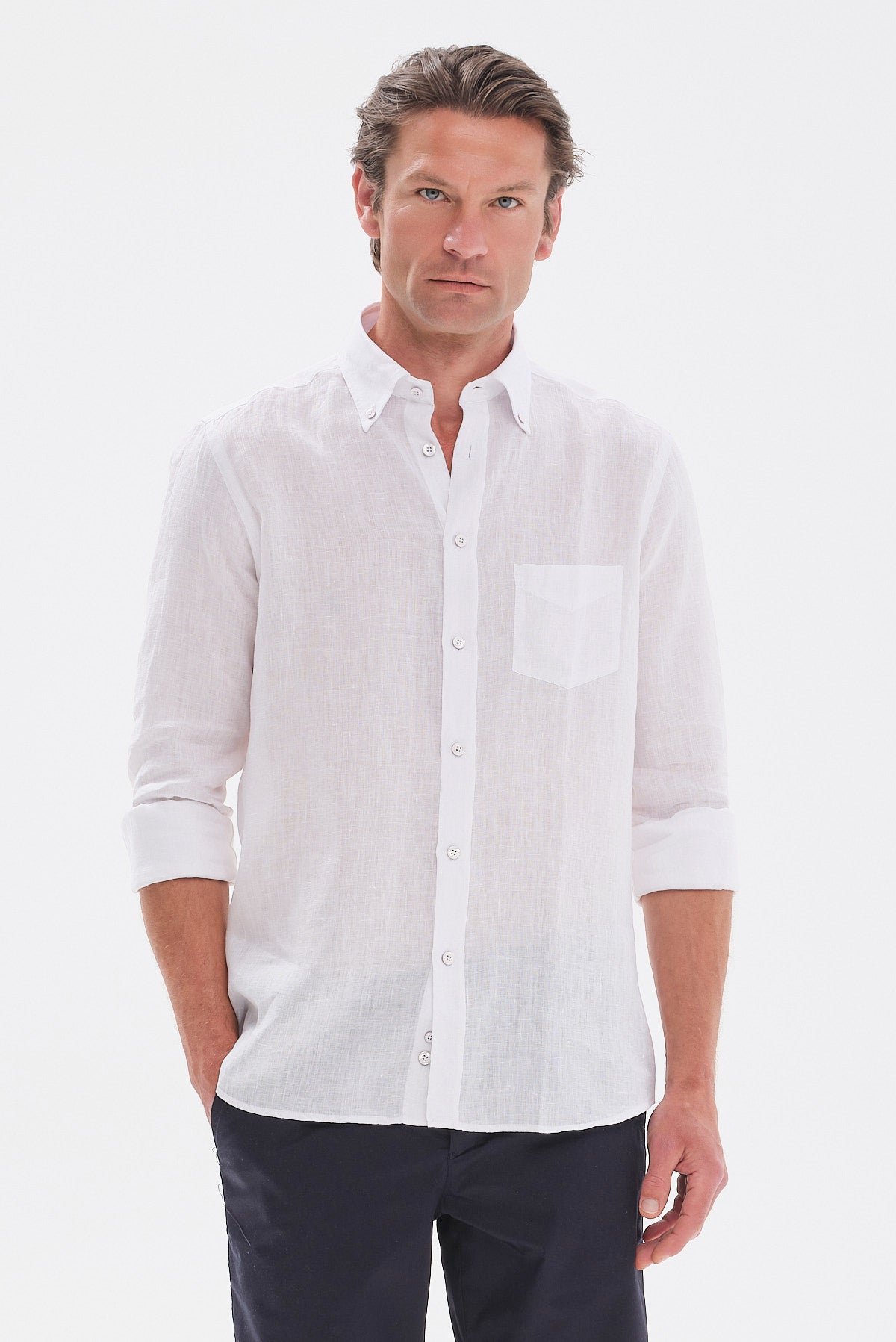 ΑΝΔΡΙΚΟ ΛΕΥΚΟ ΛΙΝΟ ΠΟΥΚΑΜΙΣΟ PORTOBELLO'S MODERN FIT ΜΕ BUTTON DOWN ΓΙΑΚΑ