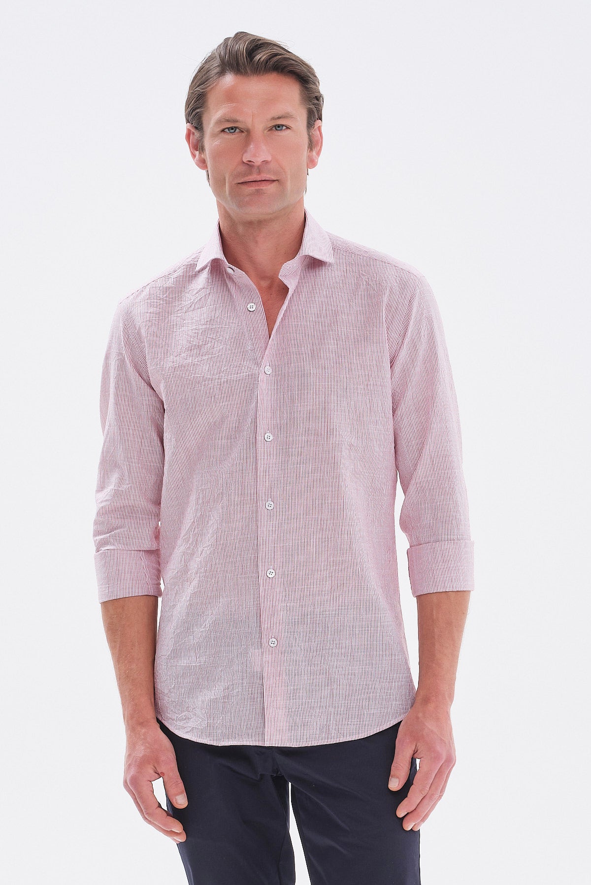 ΑΝΔΡΙΚΟ ΚΟΚΚΙΝΟ ΡΙΓΕ ΠΟΥΚΑΜΙΣΟ PORTOBELLO'S SLIM FIT ΜΕ REX ΓΙΑΚΑ