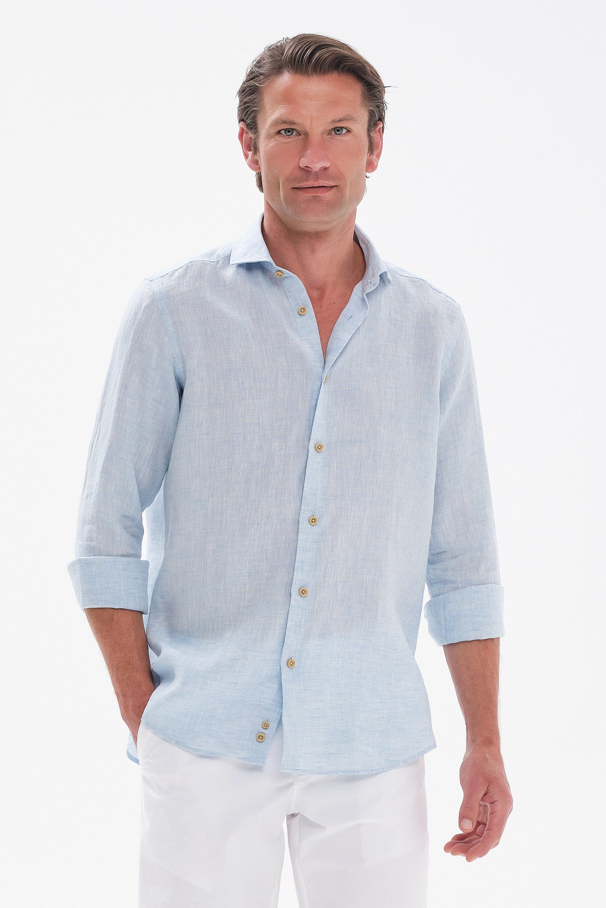 ΑΝΔΡΙΚΟ ΣΙΕΛ ΛΙΝΟ ΠΟΥΚΑΜΙΣΟ PORTOBELLO'S MODERN FIT ΜΕ REX ΓΙΑΚΑ