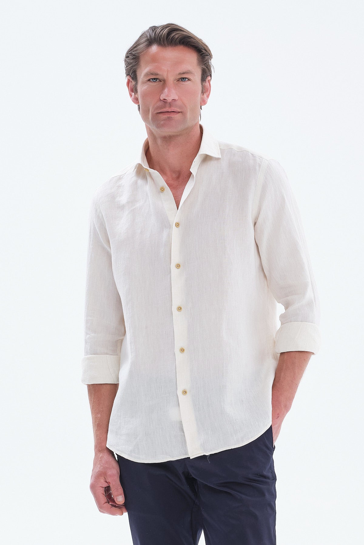 ΑΝΔΡΙΚΟ ΕΚΡΟΥ ΛΙΝΟ ΠΟΥΚΑΜΙΣΟ PORTOBELLO'S MODERN FIT ΜΕ REX ΓΙΑΚΑ