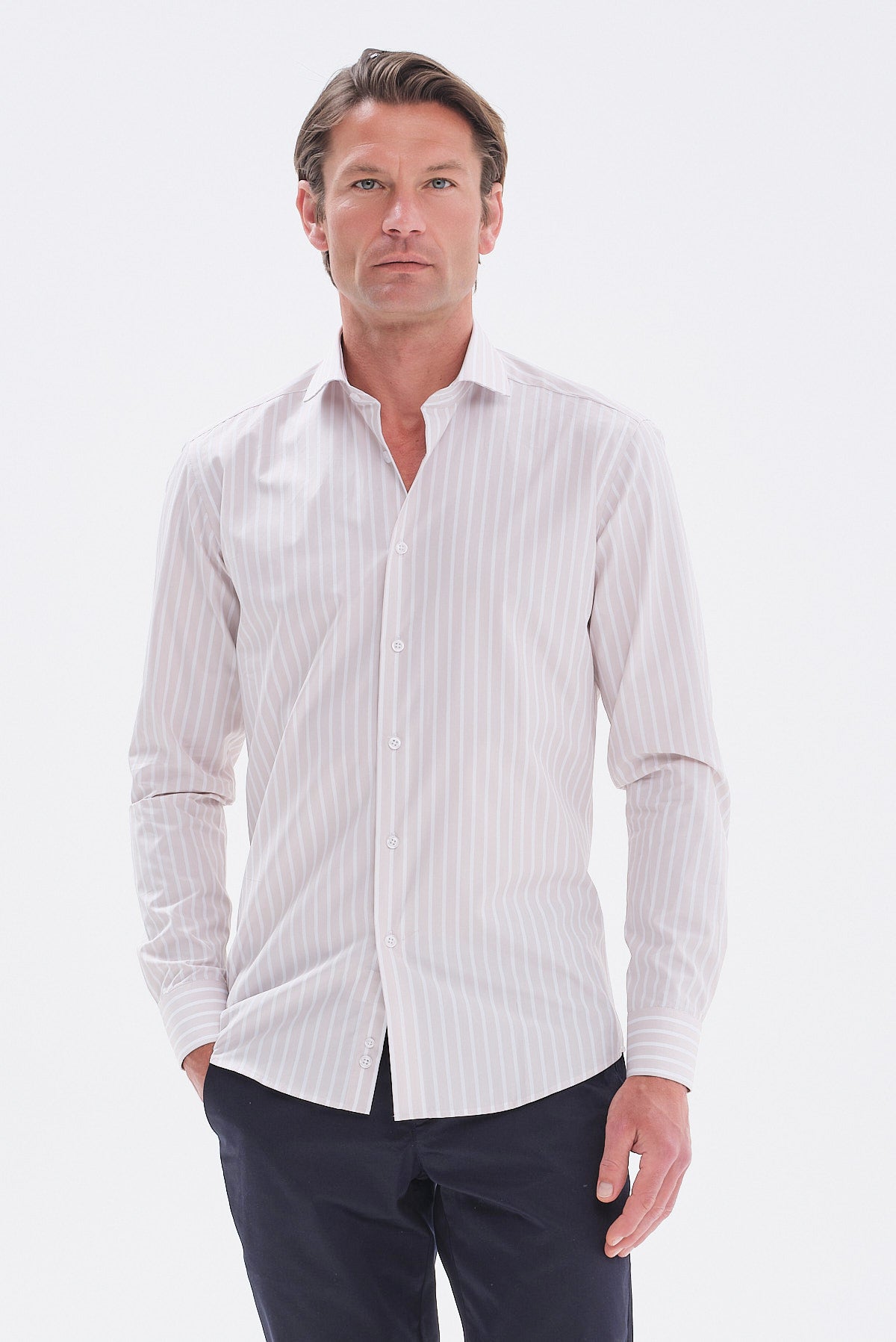 ΑΝΔΡΙΚΟ ΡΙΓΕ ΜΠΕΖ ΑΝΟΙΚΤΟ ΠΟΥΚΑΜΙΣΟ PORTOBELLO'S SLIM FIT ΜΕ REX ΓΙΑΚΑ
