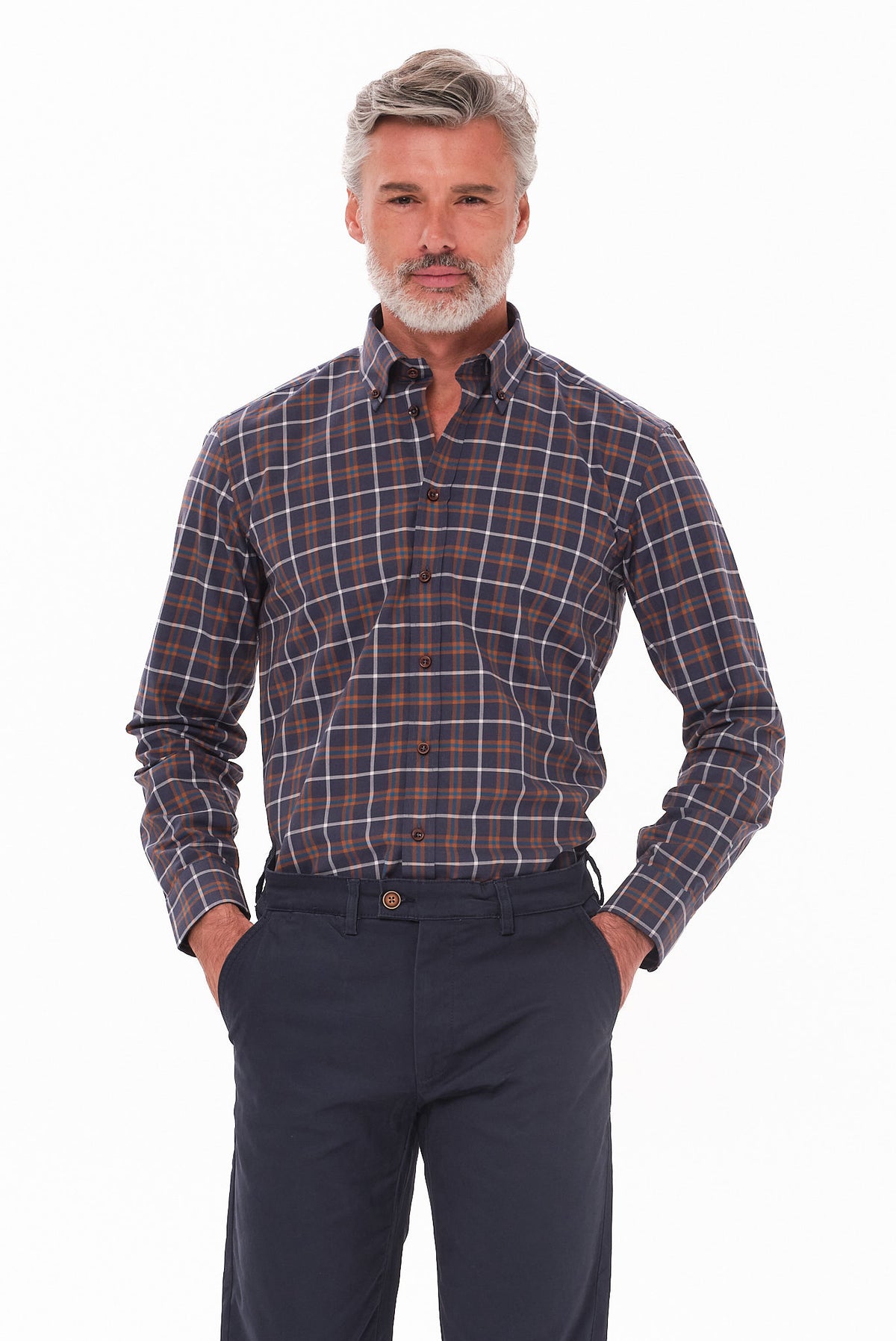 ΑΝΔΡΙΚΟ ΜΠΛΕ ΚΑΦΕ ΚΑΡΟ ΠΟΥΚΑΜΙΣΟ PORTOBELLO'S ME BUTTON DOWN ΓΙΑΚΑ REGULAR FIT