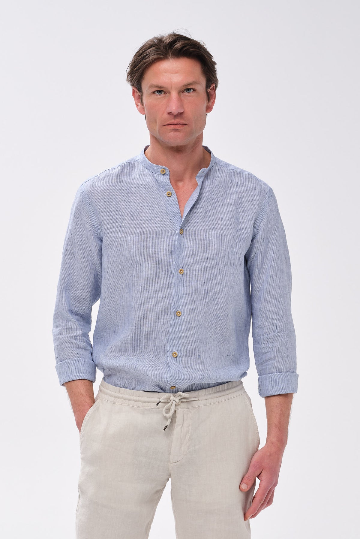 ΑΝΔΡΙΚΟ ΛΙΝΟ ΣΙΕΛ ΠΟΥΚΑΜΙΣΟ PORTOBELLO'S ME ΜΑΟ ΓΙΑΚΑ MODERN FIT