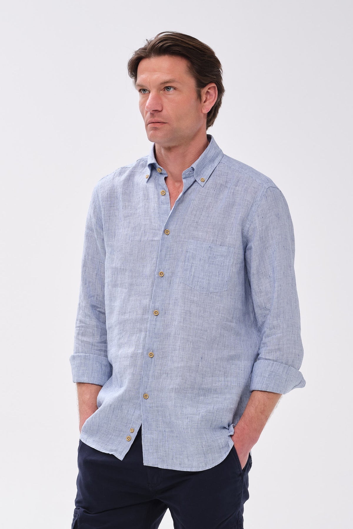ΑΝΔΡΙΚΟ ΛΙΝΟ ΣΙΕΛ ΠΟΥΚΑΜΙΣΟ PORTOBELLO'S ME BUTTON DOWN ΓΙΑΚΑ MODERN FIT