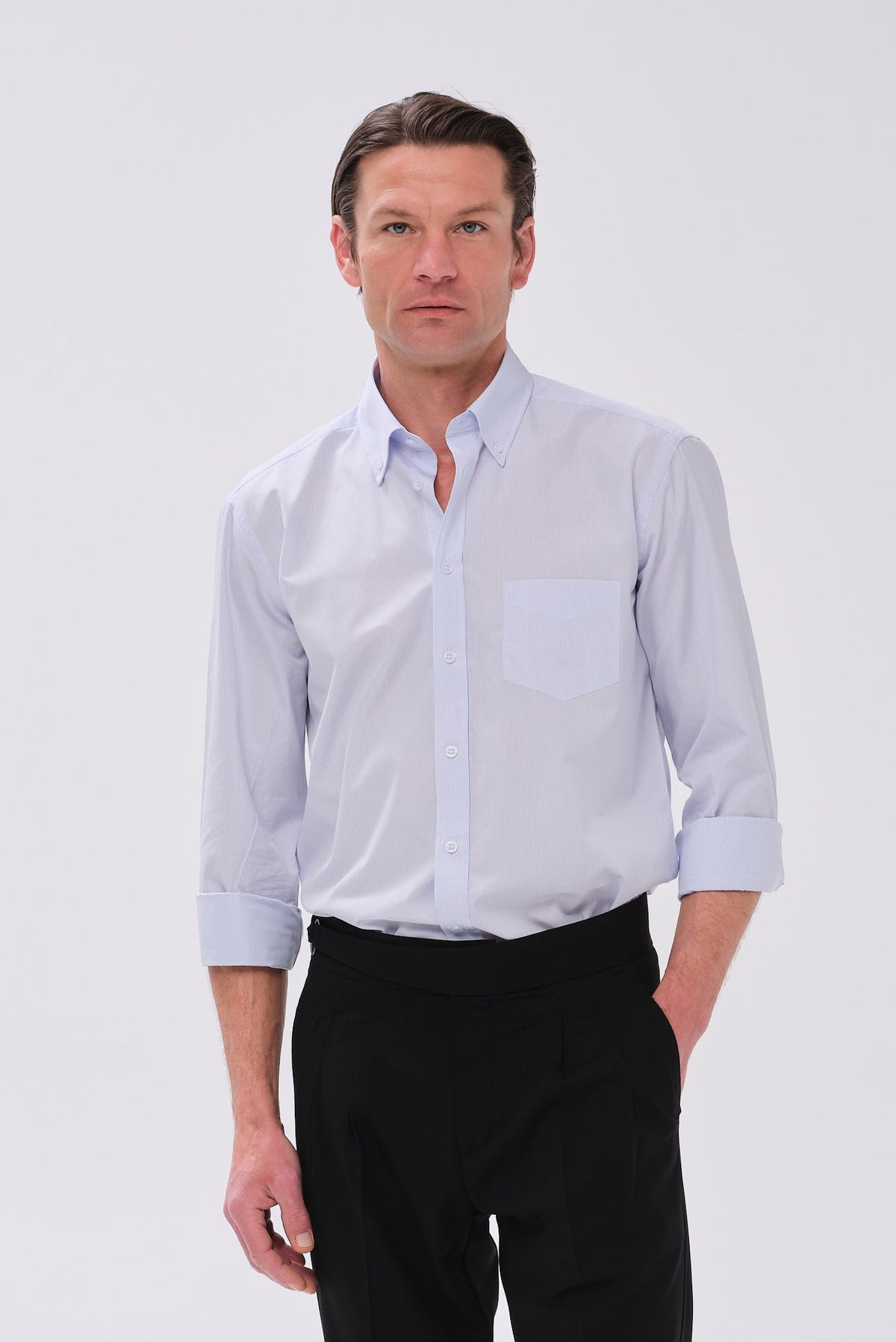 ΑΝΔΡΙΚΟ ΣΙΕΛ ΠΟΥΚΑΜΙΣΟ ΜΕ ΛΕΠΤΗ ΡΙΓΑ ΚΑΙ BUTTON DOWN ΓΙΑΚΑ PORTOBELLO'S REGULAR FIT