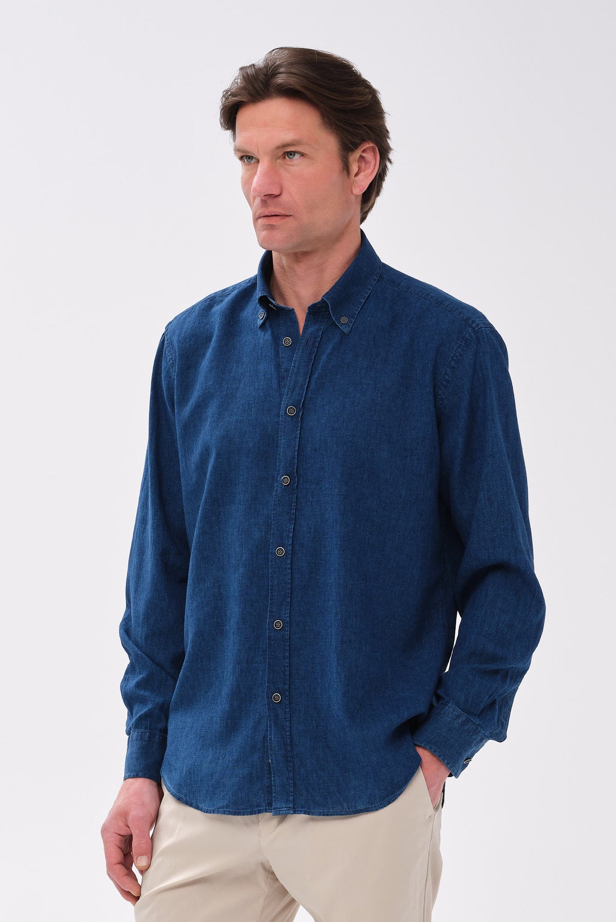 ΑΝΔΡΙΚΟ ΛΙΝΟΒΑΜΒΑΚΟ ΜΠΛΕ JEAN ΠΟΥΚΑΜΙΣΟ PORTOBELLO'S ΜΕ BUTTON DOWN ΓΙΑΚΑ REGULAR FIT