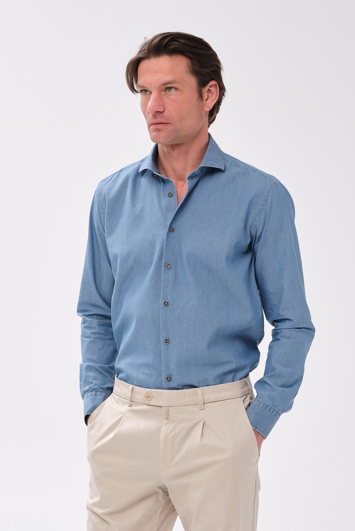 ΑΝΔΡΙΚΟ JEAN ΜΠΛΕ ΠΟΥΚΑΜΙΣΟ PORTOBELLO'S ΜΕ REX ΓΙΑΚΑ SLIM FIT