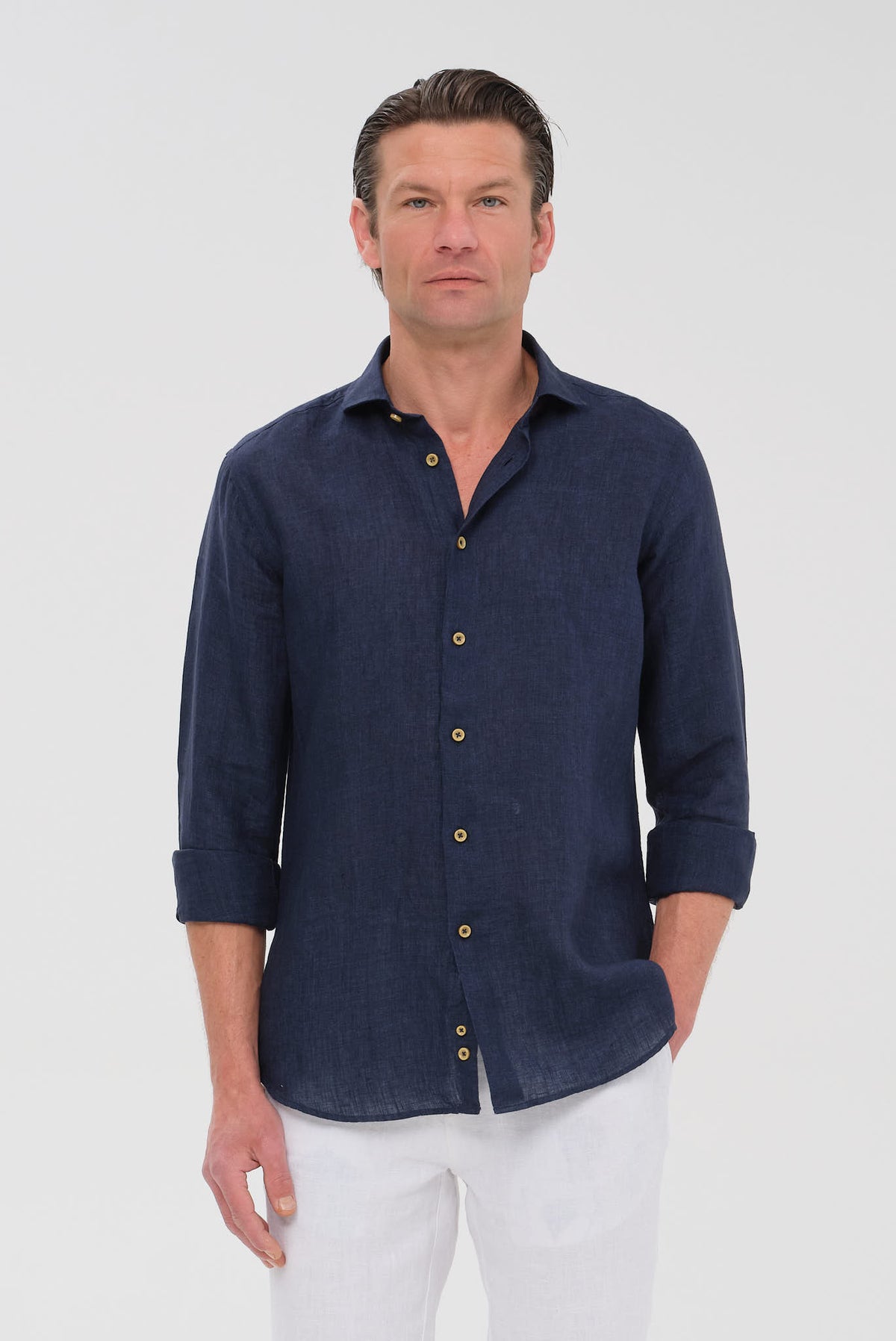 ΑΝΔΡΙΚΟ ΛΙΝΟ ΜΠΛΕ ΠΟΥΚΑΜΙΣΟ PORTOBELLO'S ME REX ΓΙΑΚΑ MODERN FIT