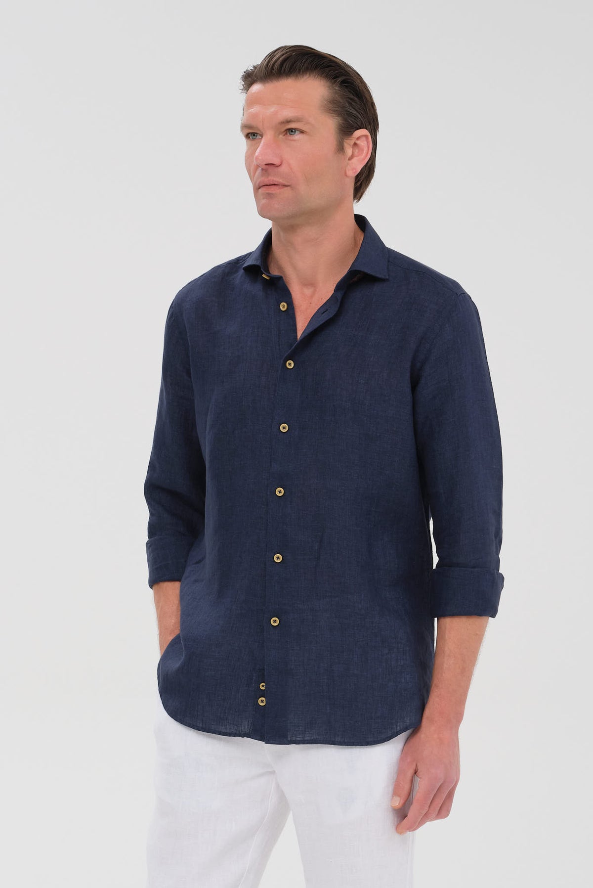ΑΝΔΡΙΚΟ ΛΙΝΟ ΜΠΛΕ ΠΟΥΚΑΜΙΣΟ PORTOBELLO'S ME REX ΓΙΑΚΑ MODERN FIT