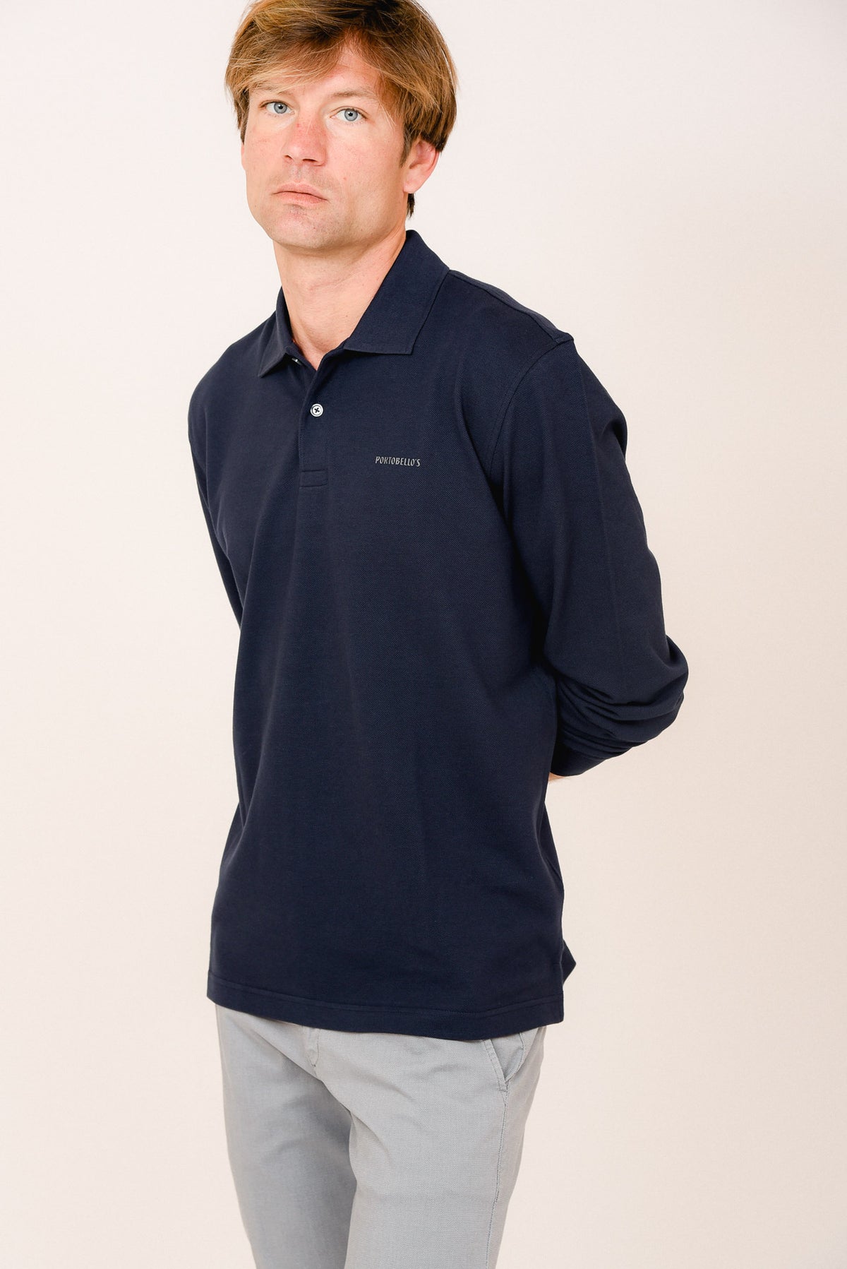 ΑΝΔΡΙΚΟ ΜΑΚΡΥΜΑΝΙΚΟ POLO PORTOBELLO'S ΣΕ ΜΠΛΕ ΣΚΟΥΡΟ ΧΡΩΜΑ REGULAR FIT