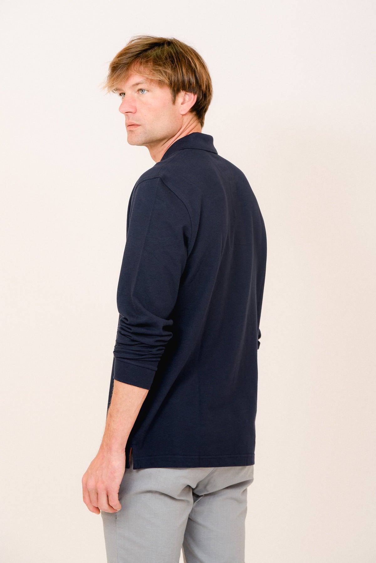 ΑΝΔΡΙΚΟ ΜΑΚΡΥΜΑΝΙΚΟ POLO PORTOBELLO'S ΣΕ ΜΠΛΕ ΣΚΟΥΡΟ ΧΡΩΜΑ REGULAR FIT